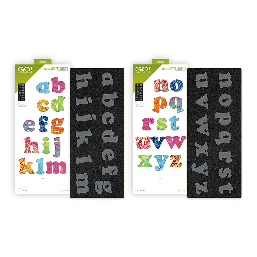 Accuquilt GO! Carefree Alphabet Lowercase Fabric Cutting Die Set (2 Die Set) - 26 Lowercase 3