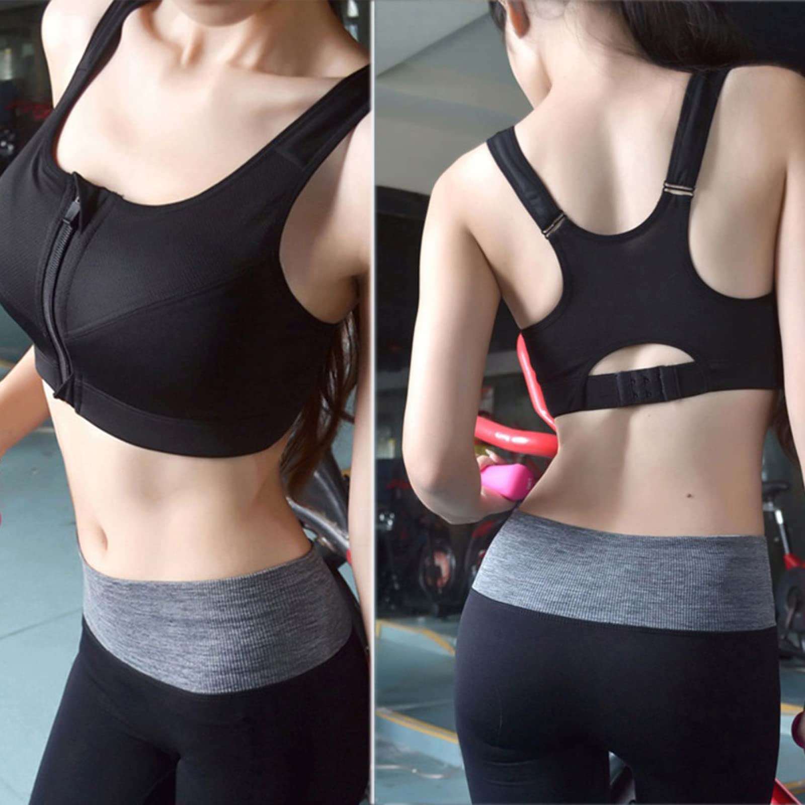 Plus Size Women's High Impact Front Zip Sports Bra - Adjustable Straps & Padded Support for Yoga, Running, Gym Workouts & High-Intensity Training