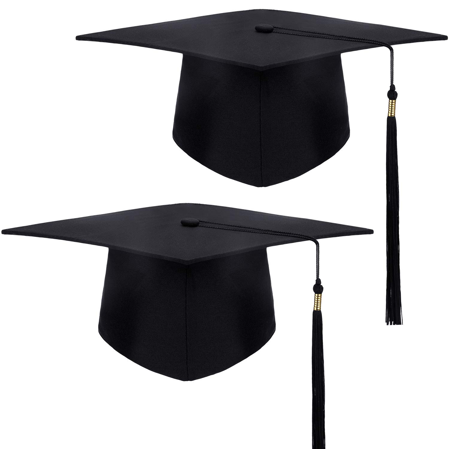 SATINIOR 2 Pack Unisex Graduation Cap & Gown Hat with Adjustable Tassel - Black Commencement Accessories for College, High School & University Graduation Ceremonies