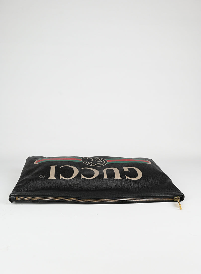 Gucci Black Leather Logo Pochette Handbag - Perfect for Evening Parties, Date Nights & Special Occasions