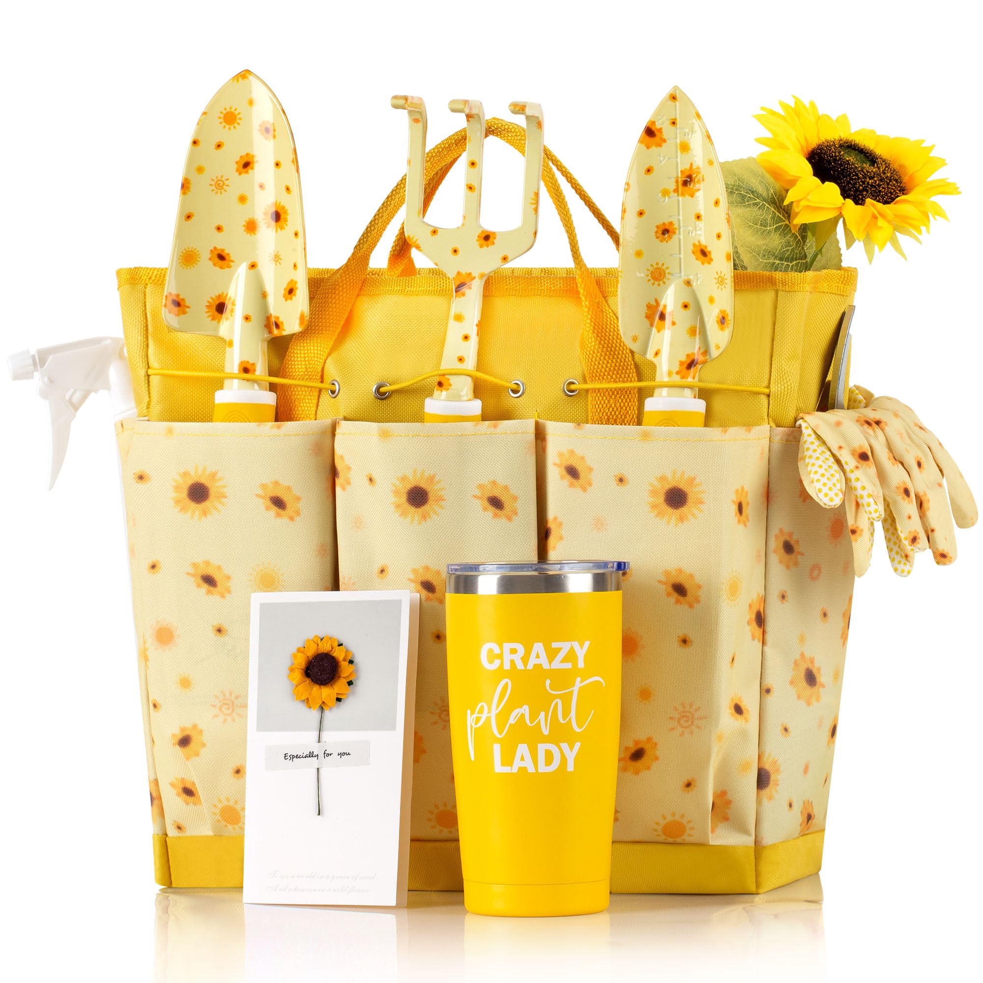 Premium Heavy Duty Gardening Hand Tools Set with Durable Tool Bag - Perfect Sunflower Themed Gift for Women | Ideal for Planting, Weeding & Outdoor Garden Work