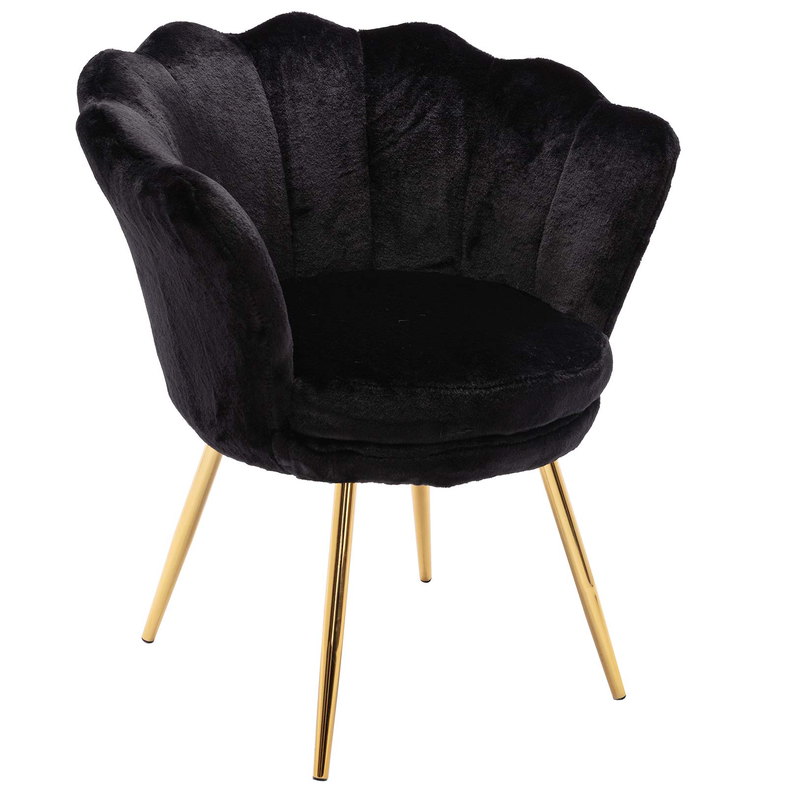 Comfy Faux Fur Accent Chair with Golden Legs - Armless Desk Chair, Vanity Chair for Bedroom, Living Room & Dining Room - Cozy Seating for Home Office, Makeup Table & Relaxation