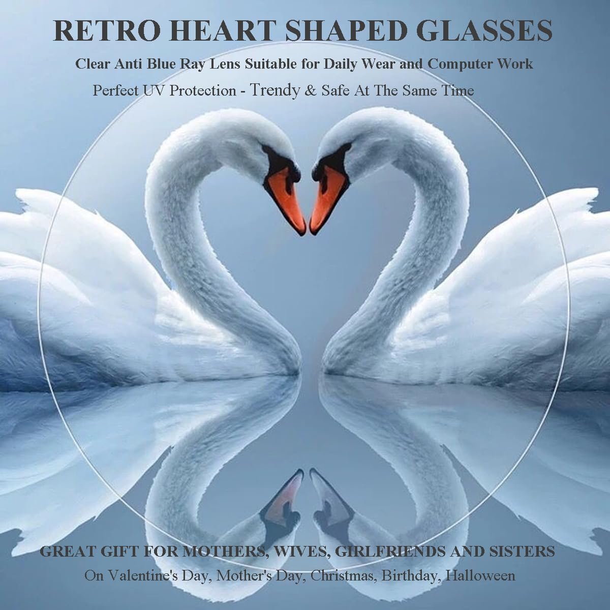 Gleyemor Heart Shaped Blue Light Blocking Glasses for Women - Anti Eyestrain Computer Glasses for Work, Gaming & Screen Time