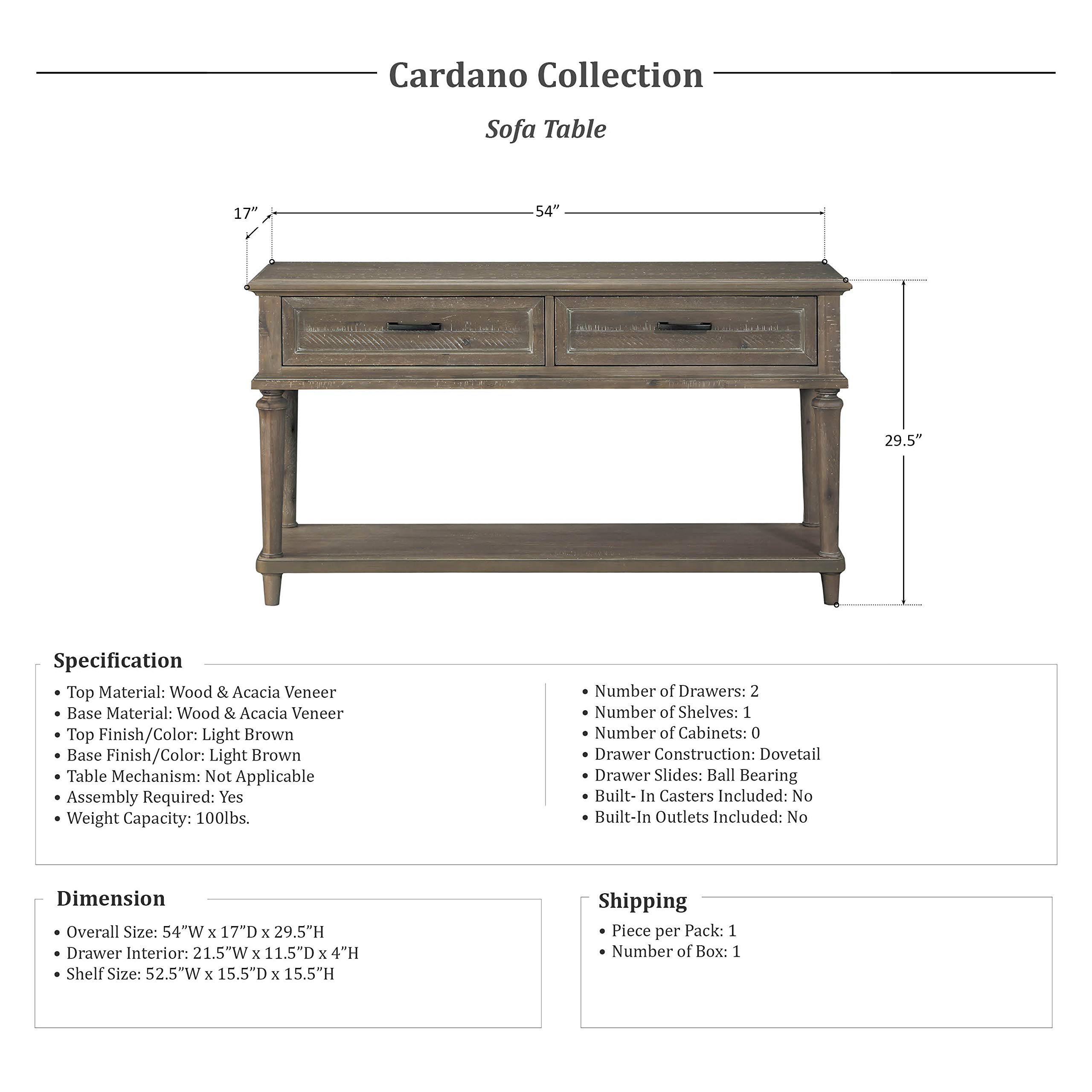 Homelegance 54 Inch Sofa Table - Light Brown Console Table with 17 Inch Depth - Perfect for Living Room, Entryway & Behind Couch Decor