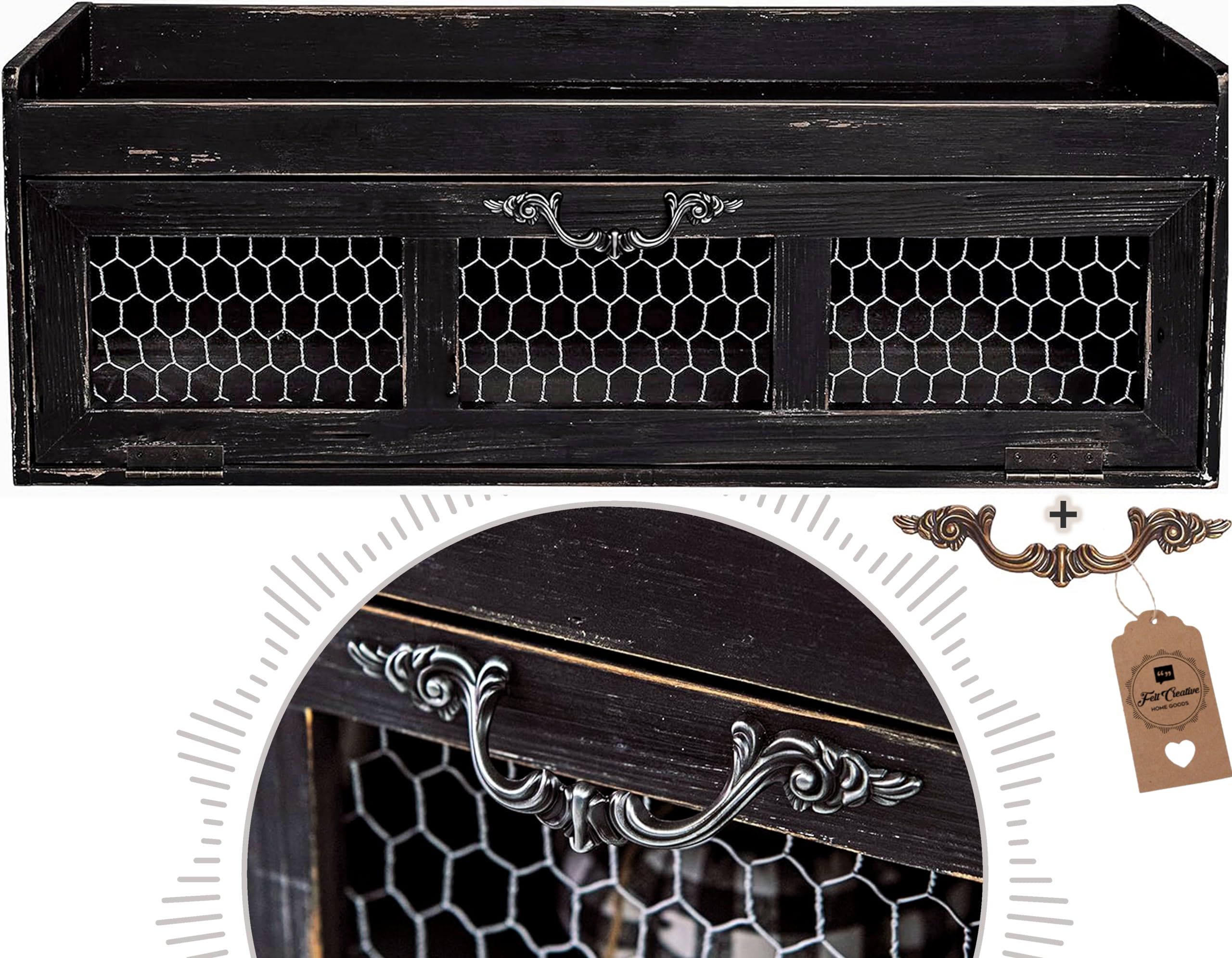 Rustic Black Chicken Wire Countertop Shelving Organizer - Farmhouse Kitchen Pantry Storage Cabinet - Decorative Display Shelf for Country Kitchen Island - Perfect for Organizing Spices, Cookbooks & Kitchen Essentials