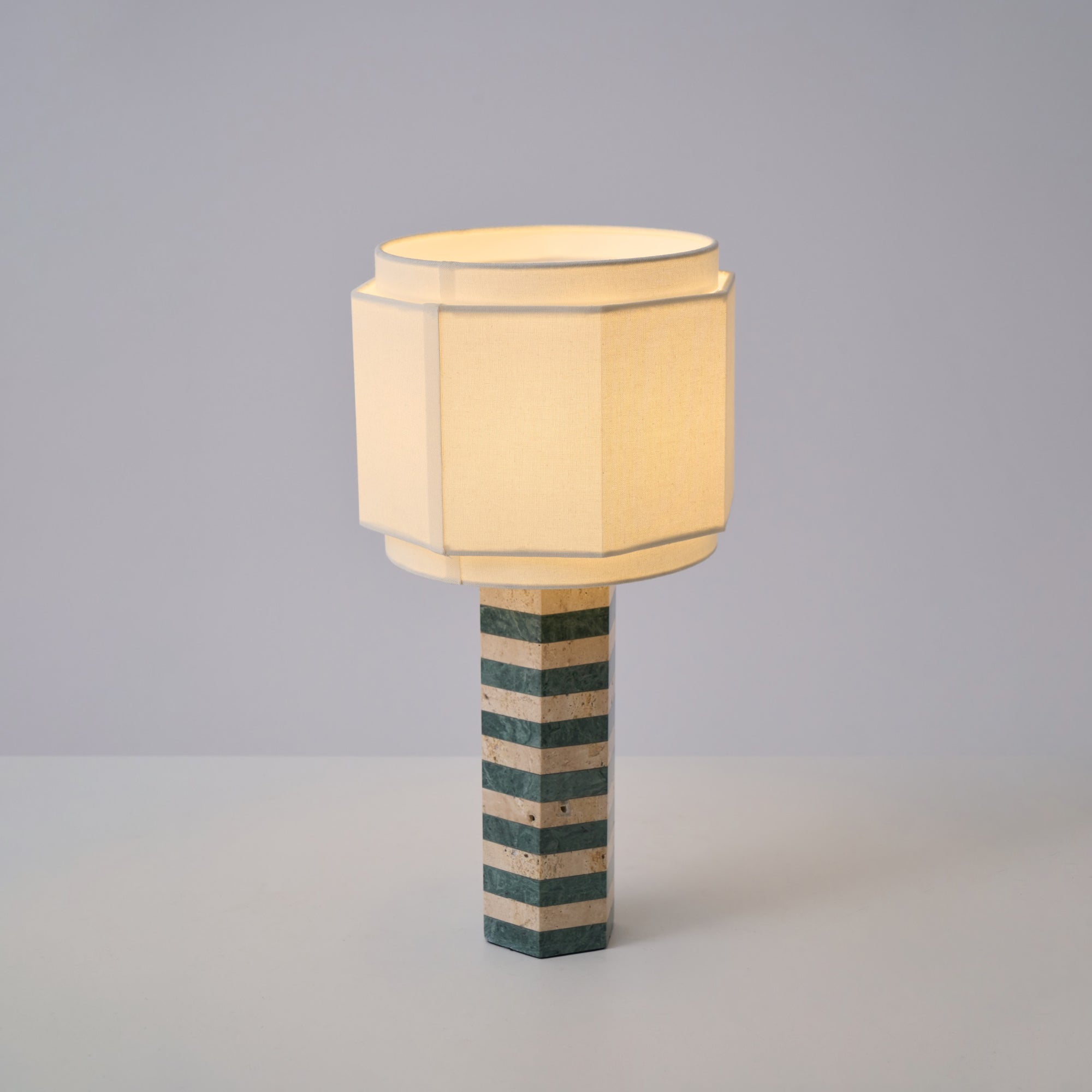 Modari Striped Stone Table Lamp - Modern Decorative Lighting for Living Room, Bedroom & Office - Dimmable LED Desk Lamp with Natural Stone Base