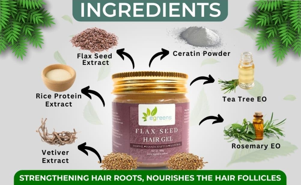 E-GREENS AAURA Flaxseed Hair Gel for Hair Growth & Frizz Control - Infused with Keratin, Rice Protein & Rosemary Oil - Natural Styling Gel for Men & Women (100g) - Perfect for Curly, Wavy & Straight Hair Styling at Home or Salon