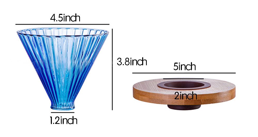 Premium Embossed Glass Pour Over Coffee Filter with Wooden Stand - Handcrafted Drip Coffee Maker for Home, Office & Camping - Perfect for Specialty Coffee Lovers & Baristas