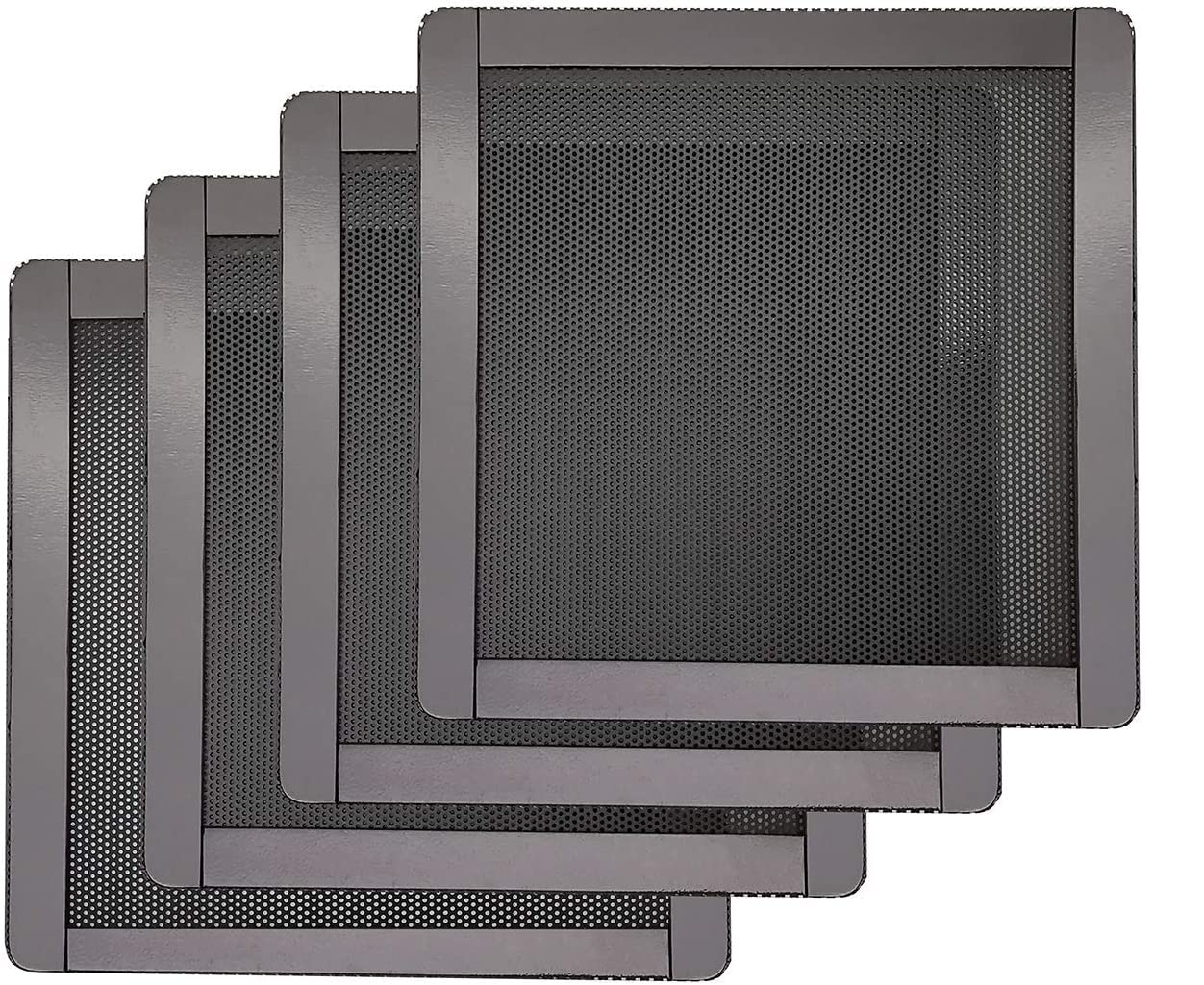 120mm PC Computer Case Fan Magnetic Frame Dust Filter Screen - Ultra Fine PVC Mesh Dustproof Cover, Black (4 Pack) - Perfect for Gaming PCs, Workstations & Home Office Desktops
