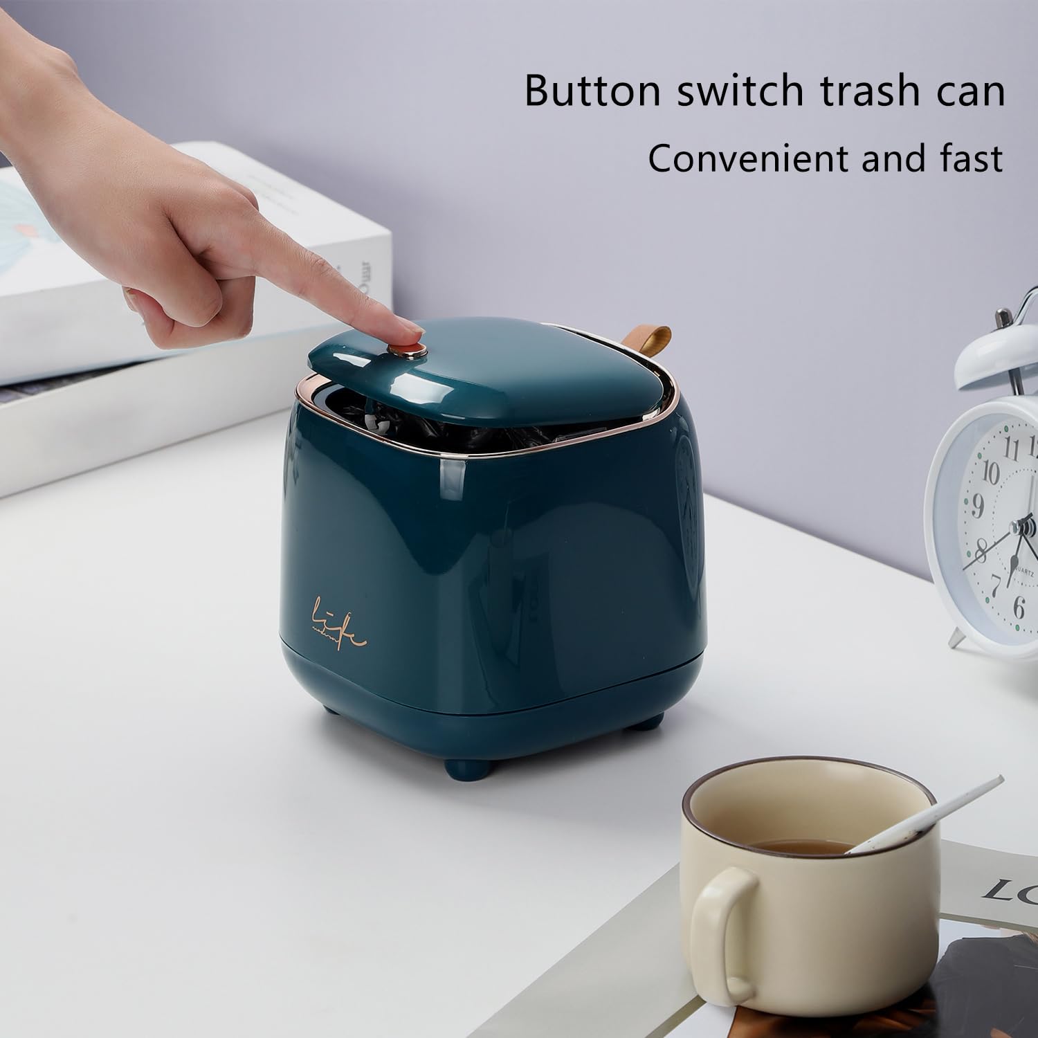 Mini Trash Can for Desk & Car - Portable Pop Up Trash Bin with Locking Lid for Office, Camping, SUV, Travel | Small Wastebasket for Home, Office & Vehicle Use