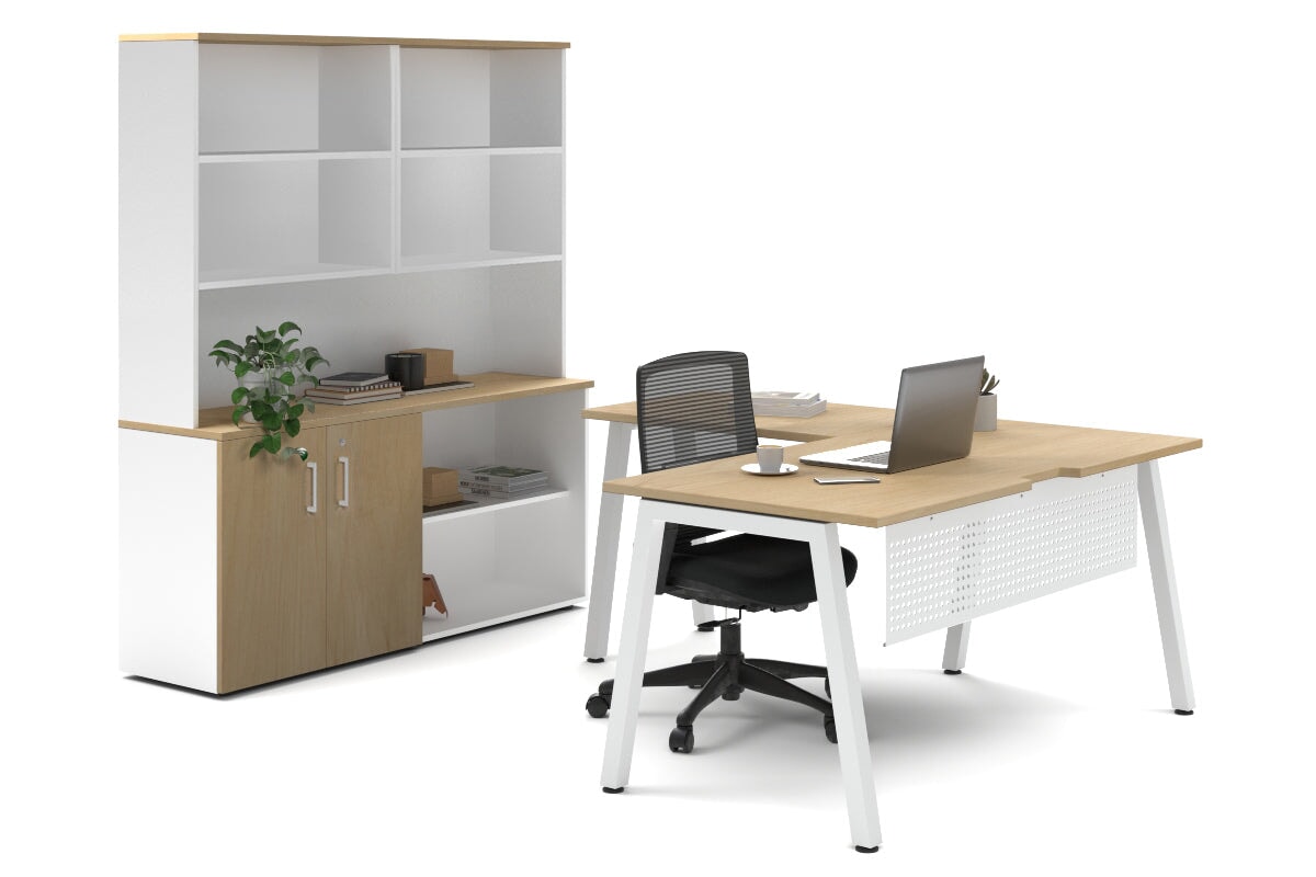 L-Shaped Executive Desk with Quadro A Legs in White - 1600L x 1800W with Cable Management Scallop - Perfect for Home Office, Corporate Workspace & Modern Workstations
