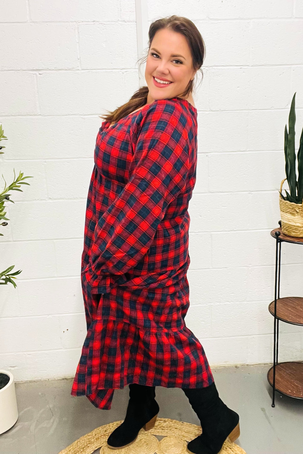 Stylish Red Plaid Elastic V-Neck Tiered Maxi Dress for Women | Flowy Long Summer Dress | Perfect for Beach, Vacation & Casual Outings