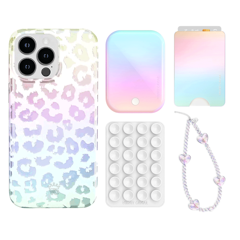 White Opal Leopard Print iPhone Case with Wallet - Stylish Phone Accessory for Women | Perfect for Everyday Use, Travel & Shopping