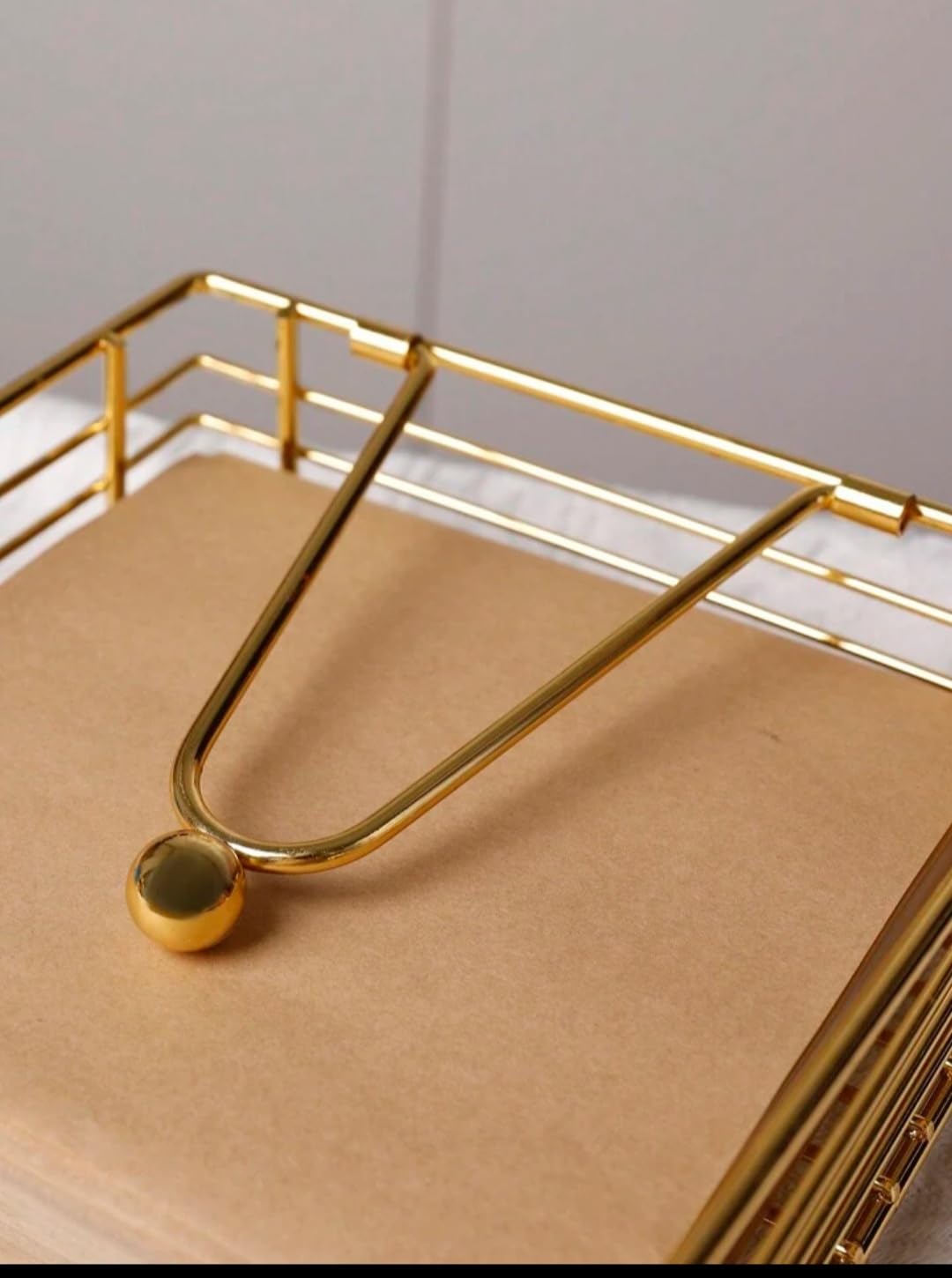 CentraLit Modern Square Napkin Holder with Weighted Arm - Gold Tissue Paper Dispenser for Kitchen, Dining Table, Restaurant, Farmhouse - Perfect for Home Decor, Hotel Tableware & Diwali Decoration - Durable & Stylish Tabletop Organizer