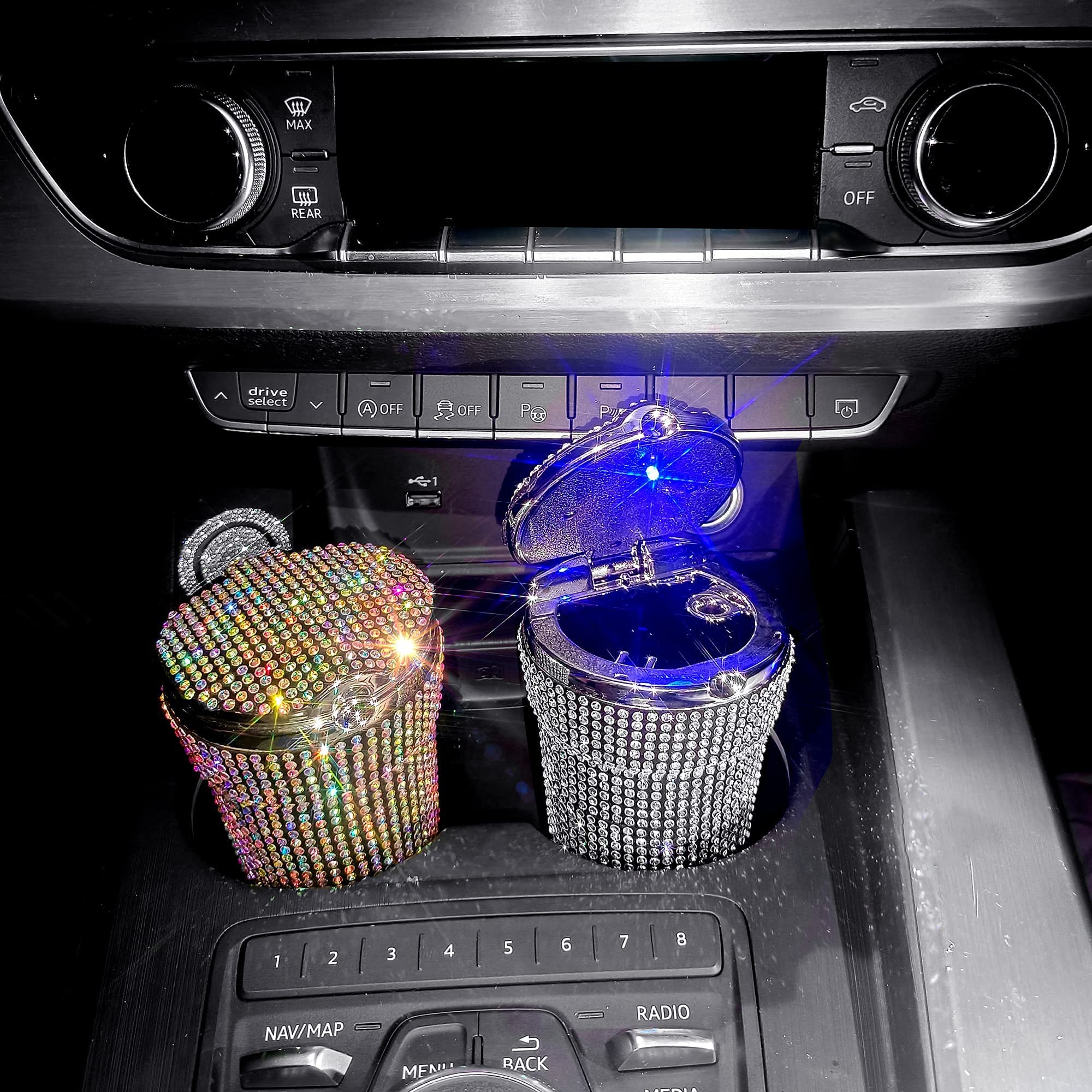 Stainless Steel Car Cigarette Ashtray with Lid & Blue LED Light - Smokeless Vehicle Cup Holder Ashtray for Car, Home, Office Use (Black) | Perfect for Road Trips, Commuting & Indoor Smoking Areas
