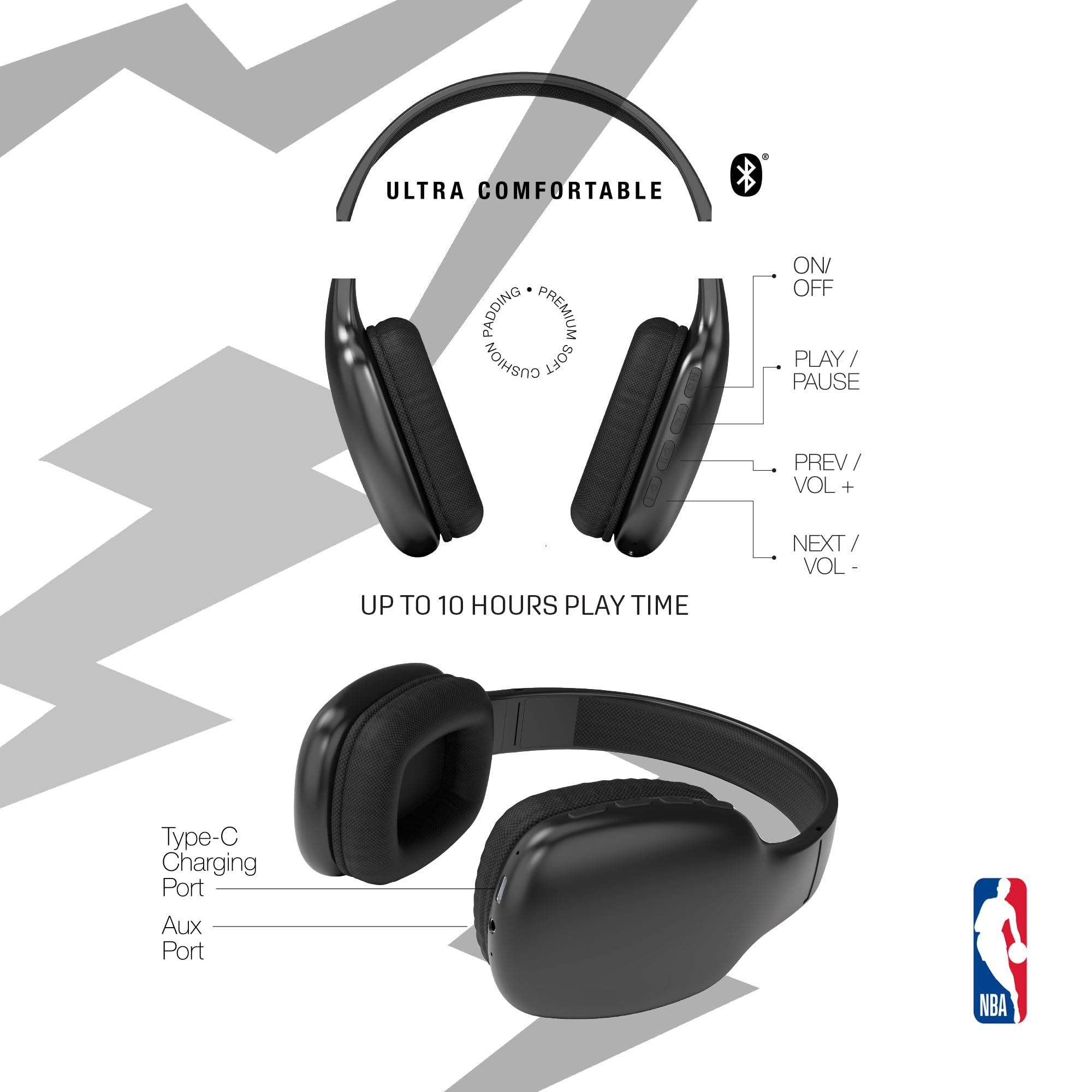 SOAR NBA Wireless Over-Ear Bluetooth Headphones - Noise Cancelling, 40H Playtime for Basketball Fans, Gaming & Work from Home