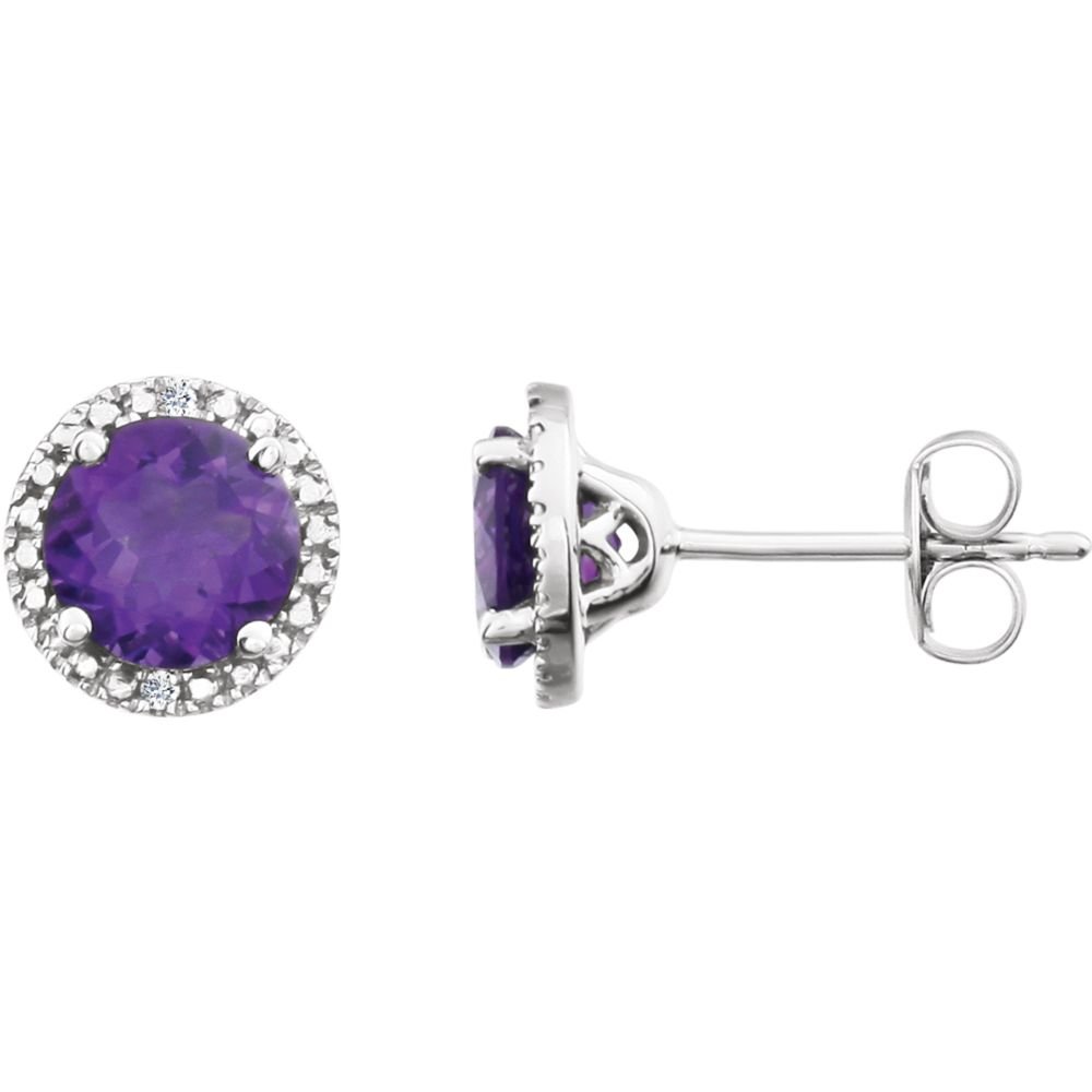 925 Sterling Silver Amethyst and Diamond Earrings for Women | 0.01 Dwt Genuine Gemstone Jewelry | Perfect Gift for Birthday, Anniversary & Special Occasions