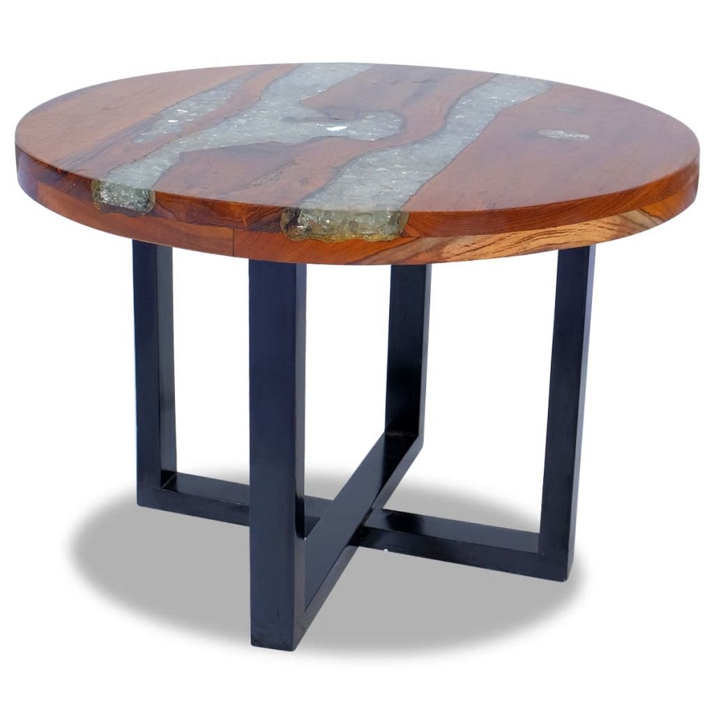 Round Coffee Table 23.6 Inch - Solid Teak Resin Modern Coffee Table with Black Finish for Living Room, Hotel, Bar & Café - Perfect for Home Decor & Commercial Spaces