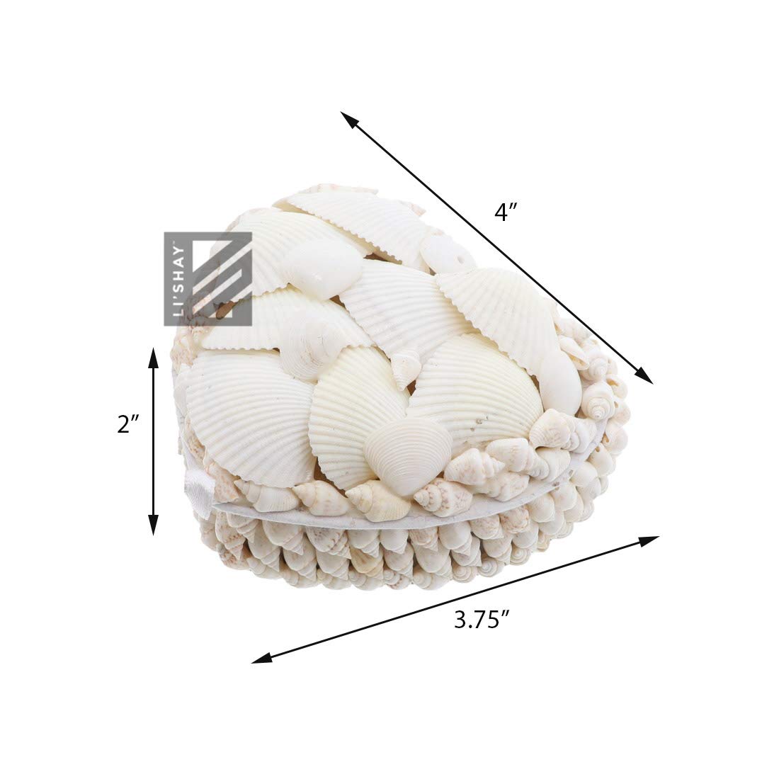 Li'Shay White Seashell Jewelry Box - 4 Inch Heart-Shaped Trinket Treasure Box for Rings, Necklaces & Keepsakes - Perfect for Beach Weddings, Home Decor & Gift Giving