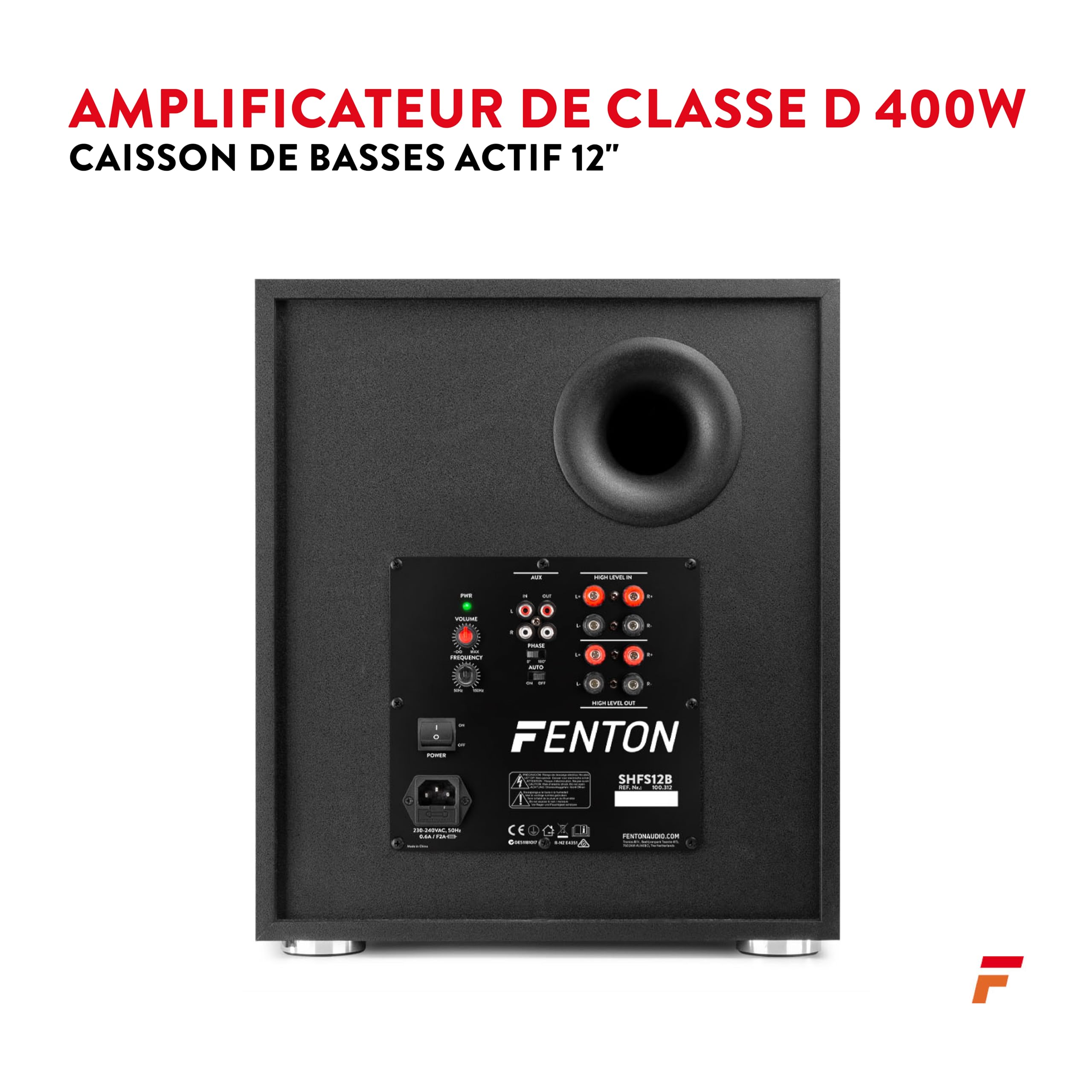 Fenton SHFS12B 12-Inch Powered Subwoofer - 400W Max Active Bass Speaker with Bass-Reflex Design for Home Theater & HiFi Systems - Enhanced Sound Quality for Movies, Music & Gaming