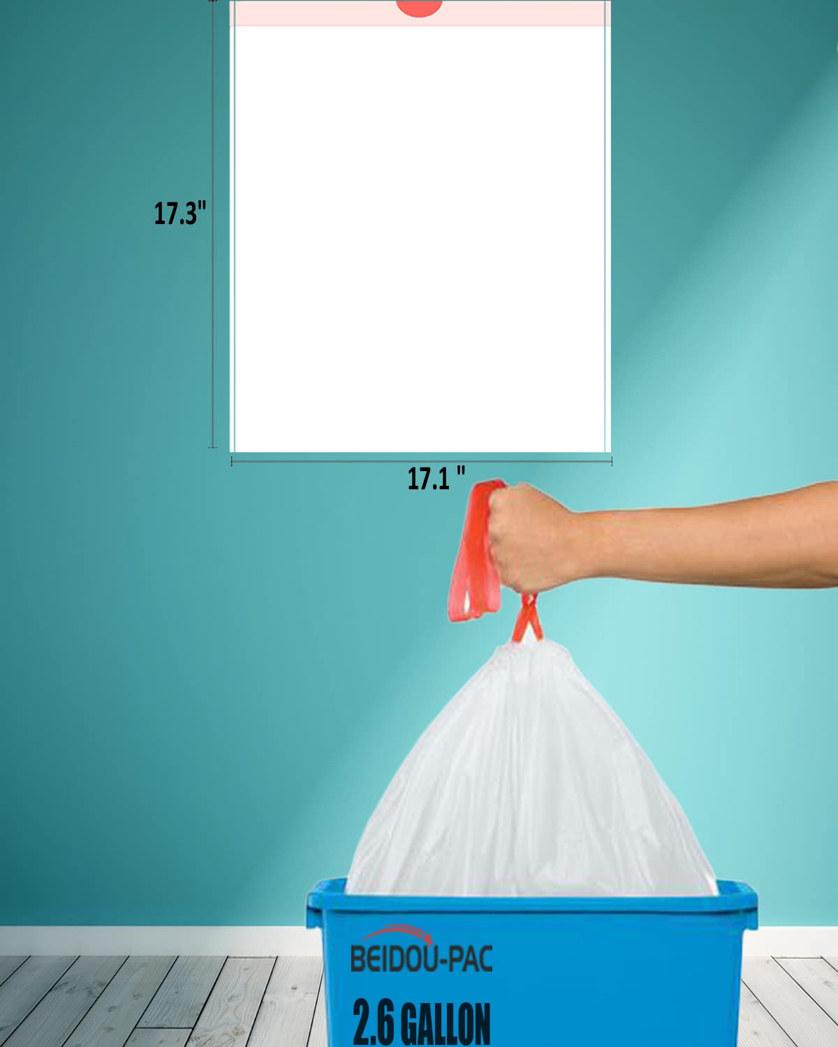 2.6 Gallon Drawstring Trash Bags - 200 Count Heavy Duty Garbage Bags for Kitchen, Bathroom, Office & Home Use - Extra Thick, Odorless White Plastic Waste Bags - Perfect for Food Scraps, Diapers & Daily Trash Disposal