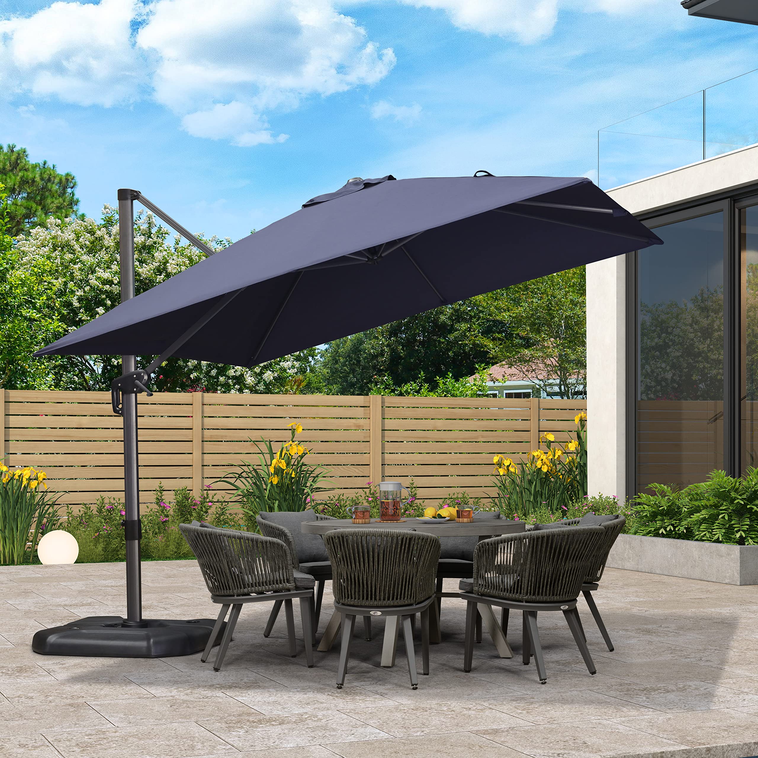 PURPLE LEAF 10ft Outdoor Cantilever Patio Umbrella - 360° Rotating Aluminum Offset Umbrella for Garden, Deck, Pool & Backyard (Navy Blue) | Perfect for Sun Protection & Outdoor Relaxation