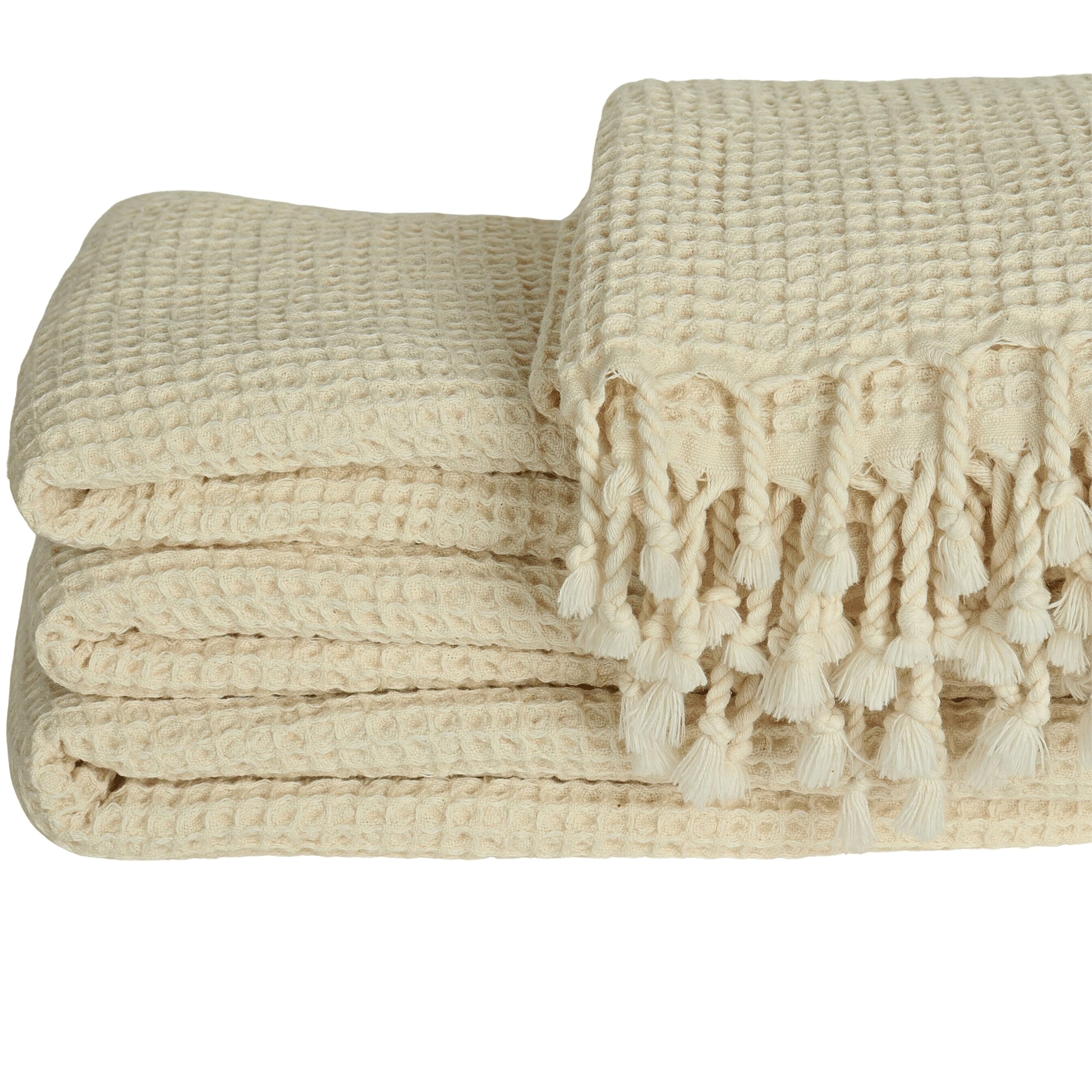 Premium Waffle Weave Turkish Beach Towels - Ultra Soft 100% Cotton, 67x33 Inches, 4-Pack (Beige) | Quick-Drying & Absorbent for Pool, Beach, Spa, Yoga & Gym Use