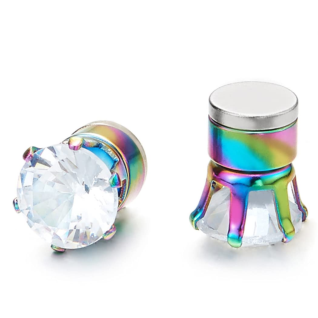 Magnetic Cubic Zirconia Stud Earrings for Men & Women - Stainless Steel Clip-On Non-Piercing Fake Earrings - Perfect for Parties, Weddings & Everyday Wear