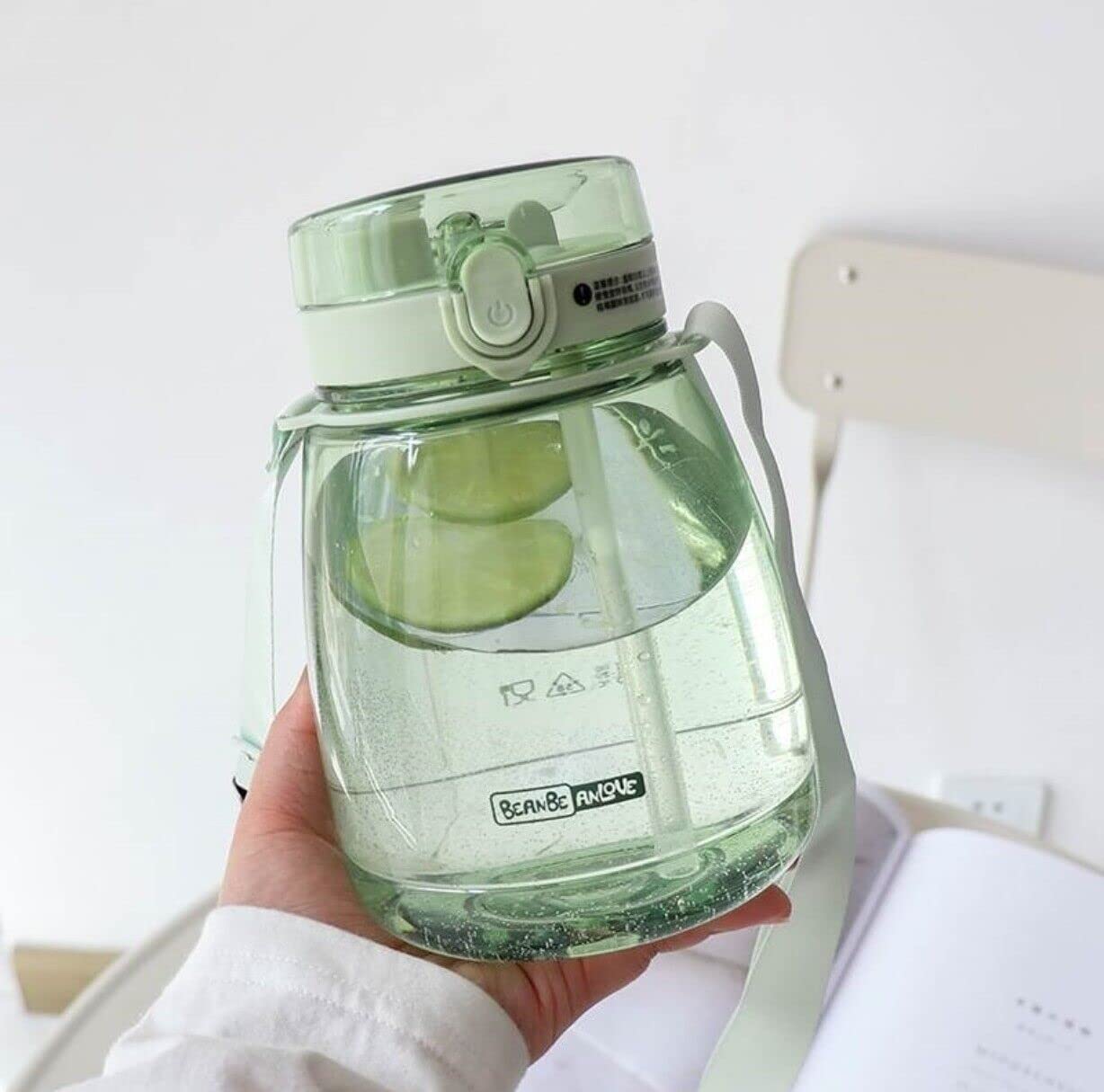 MOIOIBE 45oz Insulated Water Bottle with Straw & Strap - Leakproof BPA-Free Green Kawaii Aesthetic Jug for Women, Kids, Gym, Hiking & Outdoor Activities