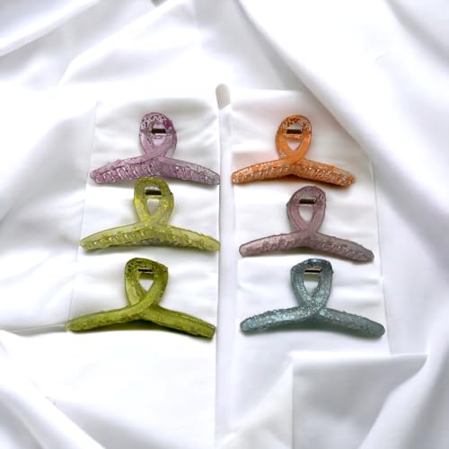 KK CREATIONS ICE SHADE PRINTED T Hair Claw Clips - 6 Pack Strong Hold Barrettes for Thick Long Hair | White Jaw Clips & Clutches | Perfect for Ponytails, Buns & Everyday Hairstyles