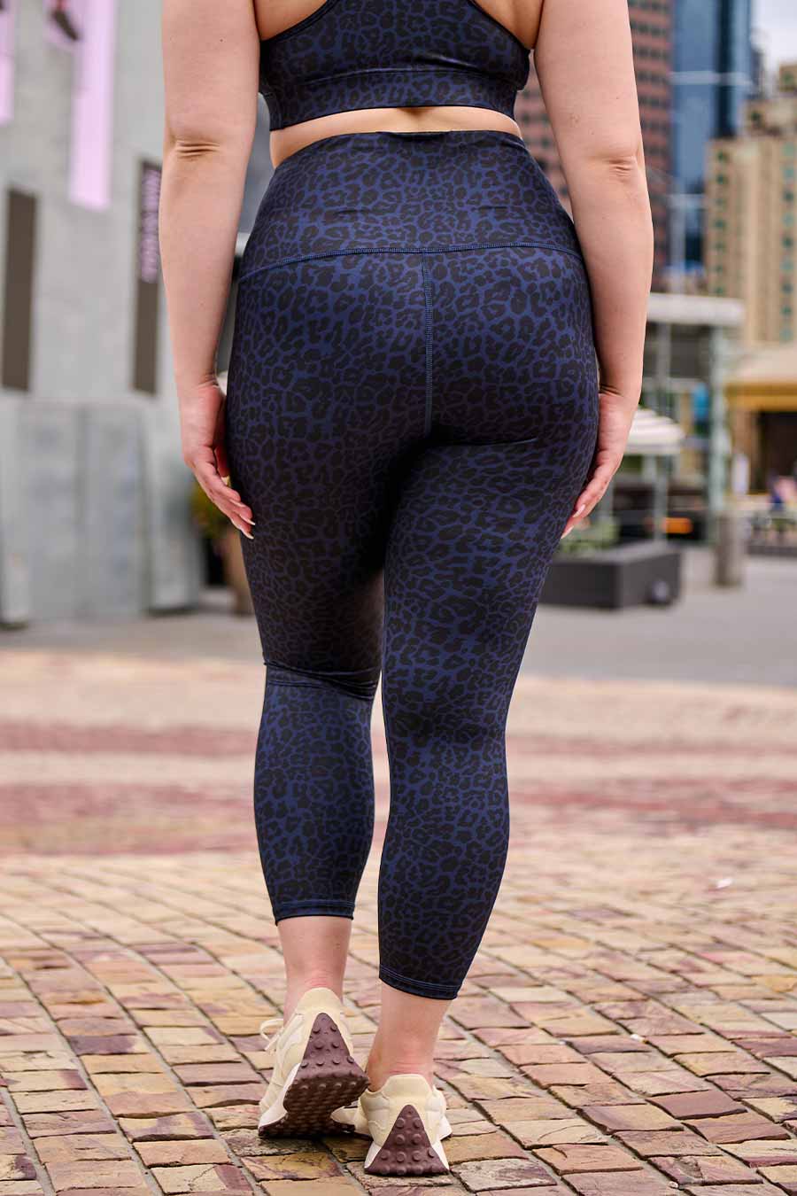 High Waist 7/8 Leggings for Women - Essential Workout & Yoga Pants in Navy Leopard Print - Perfect for Gym, Running, and Lounge Wear