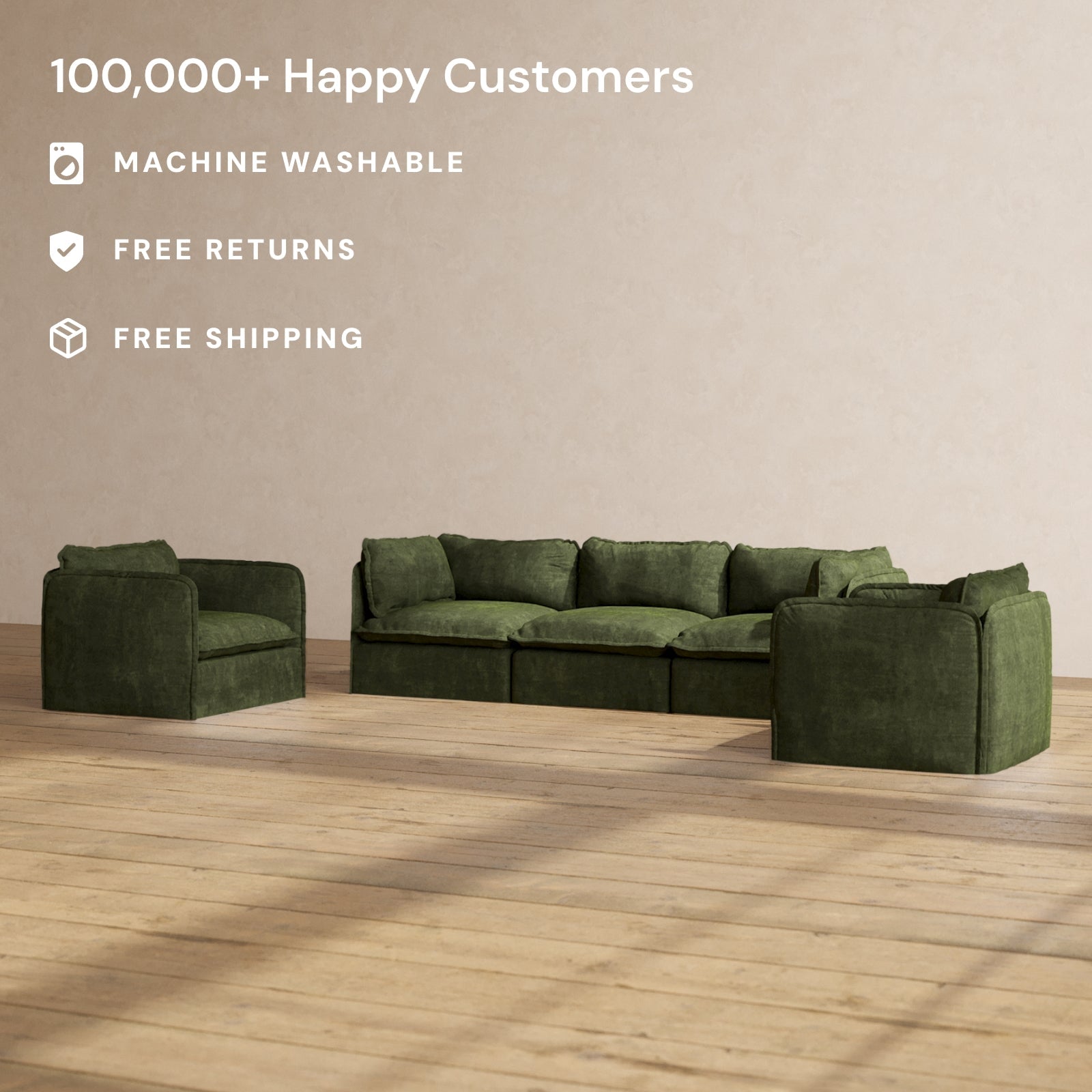 Premium Modular 3-Seater Sofa & Armchair Set in Olive Green | Luxe Fabric Blend | Perfect for Living Room, Lounge & Home Theater Comfort