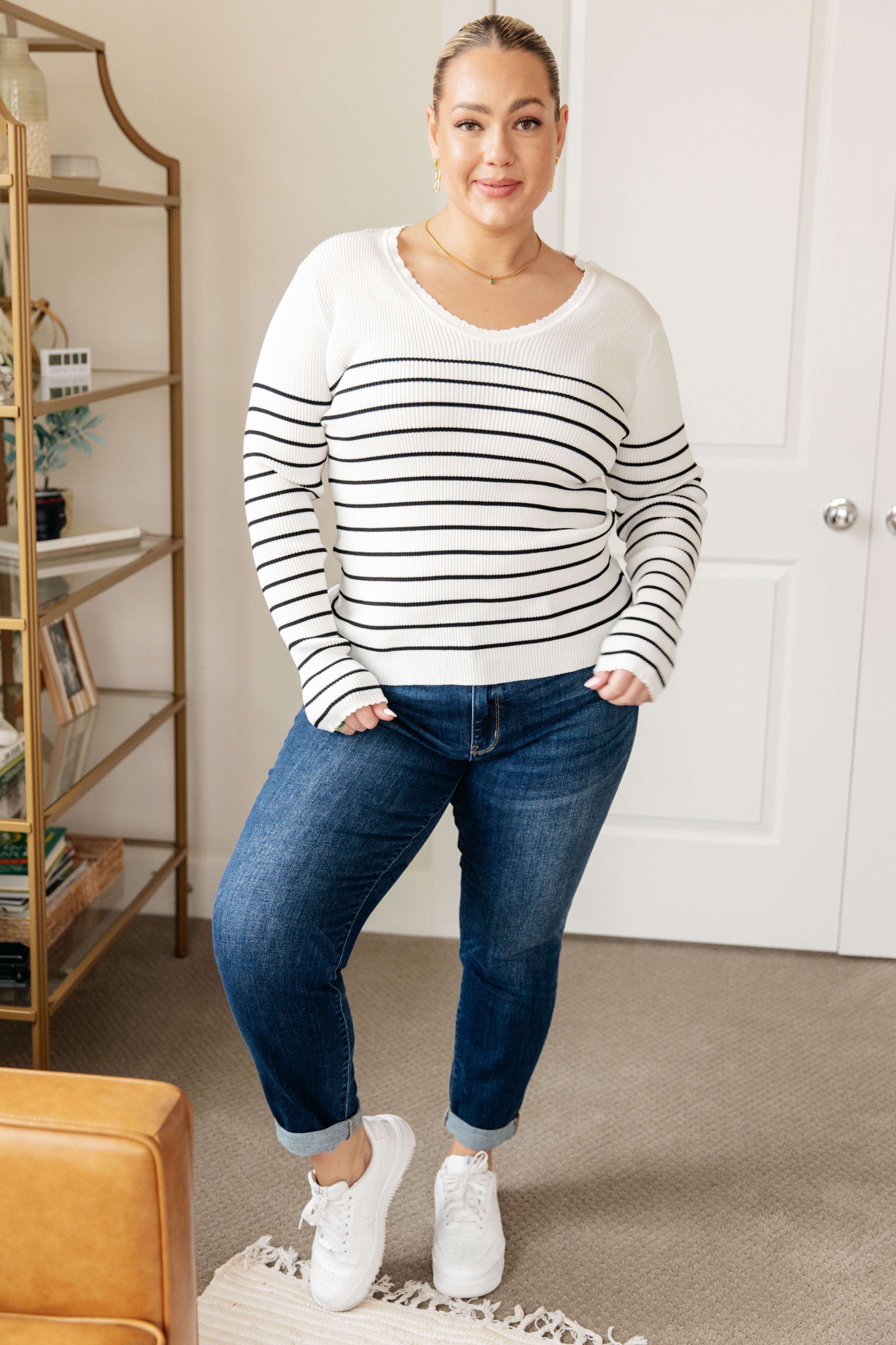 Be Still V-Neck Striped Sweater for Women | Soft & Comfortable Knit Pullover | Perfect for Fall & Winter Layering | Office, Casual & Date Night Outfits