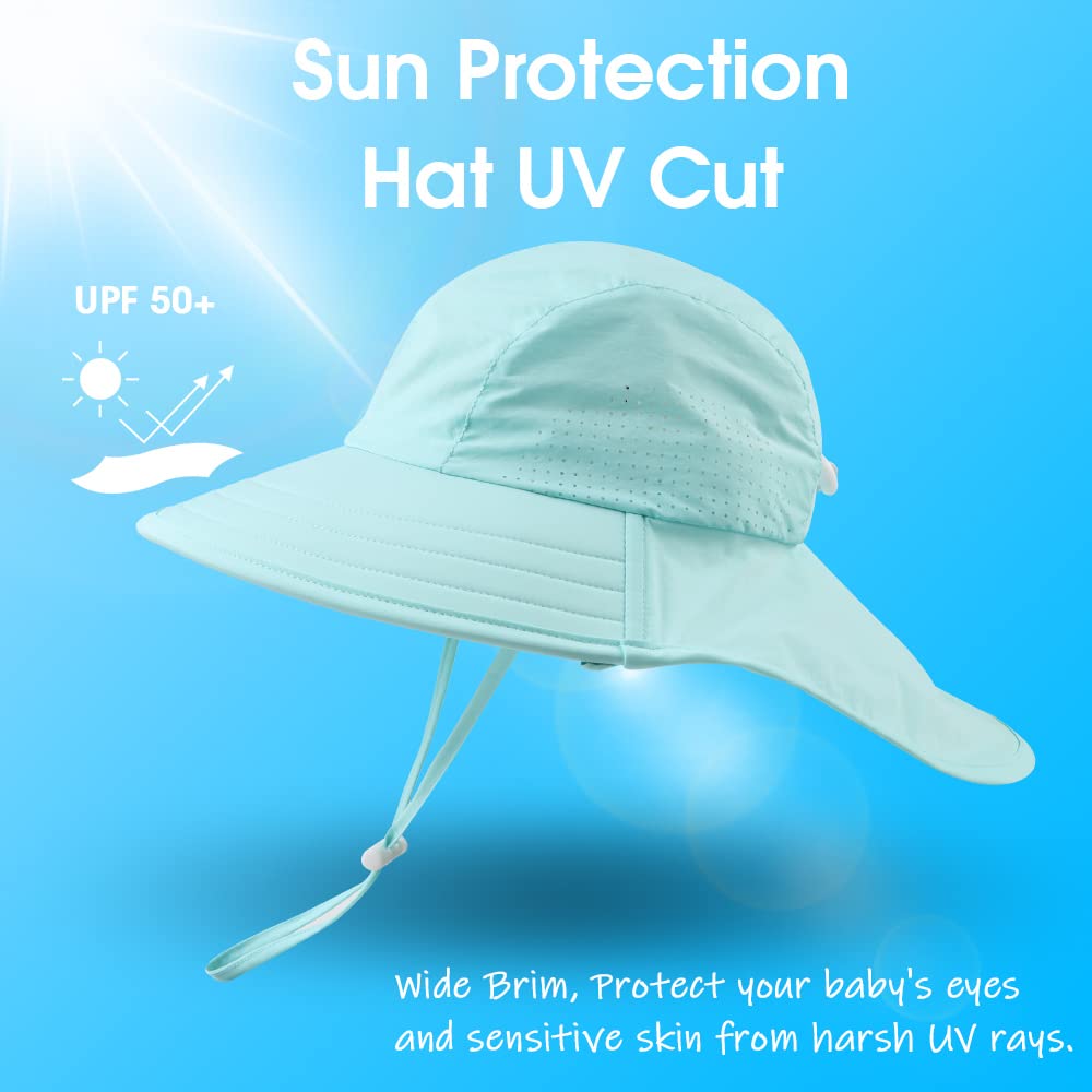 Zsedrut Toddler Summer Hat with Neck Flap - Waterproof Kids Swim Hat for Boys & Girls - UPF 50+ UV Protection Sun Hat for Beach, Pool & Outdoor Activities