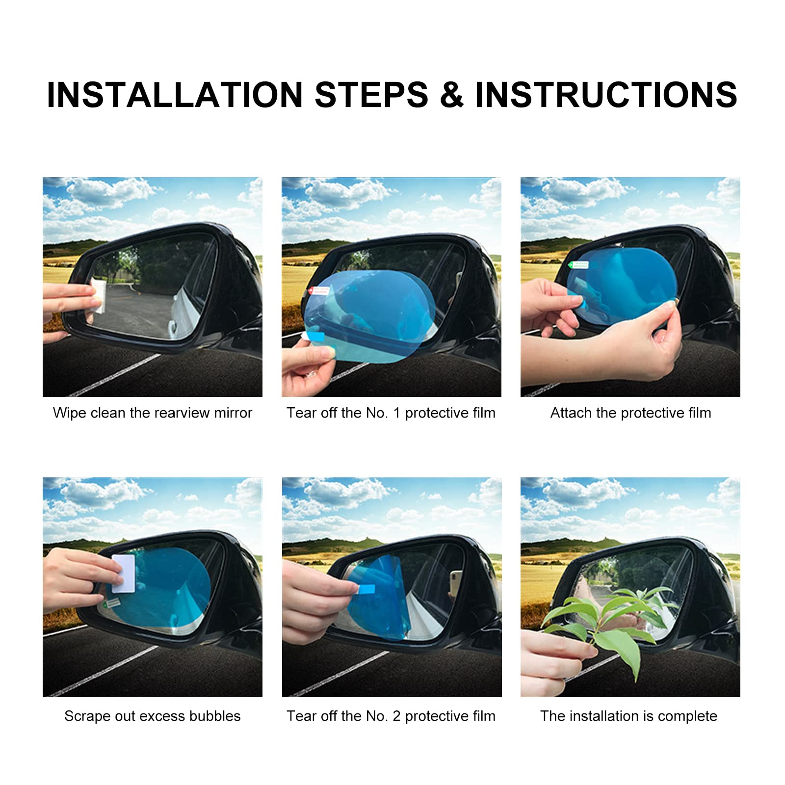 6PCS HD Nano Anti-Fog Anti-Scratch Rearview Mirror Rainproof Film – Waterproof Anti-Glare Protection for Car Mirrors & Side Windows (Trucks, SUVs) – Safe Driving in Rain & Fog