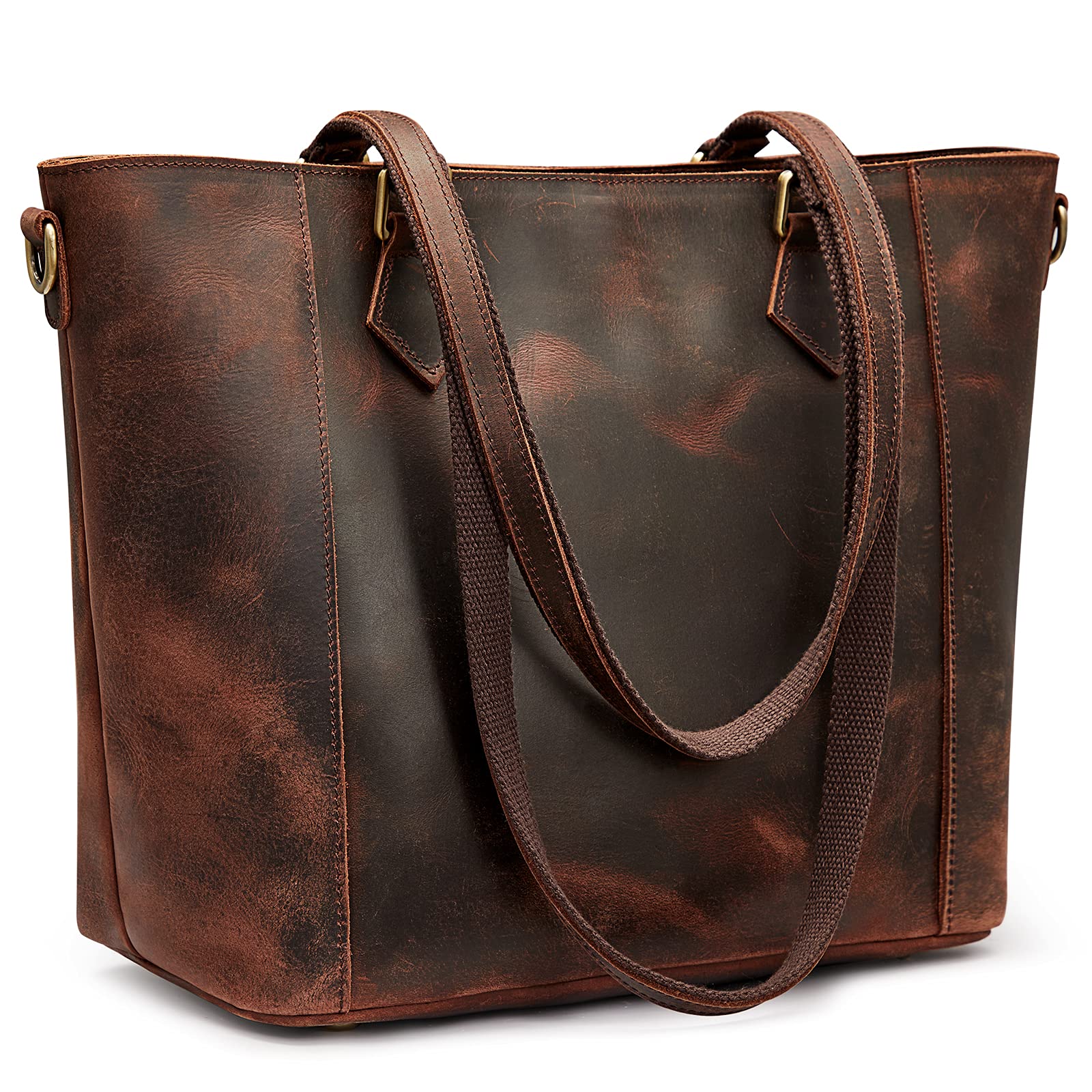 Vintage Genuine Leather Tote Bag for Women - Two-Tone Shoulder Handbag & Crossbody Purse | Perfect for Work, Travel & Everyday Use