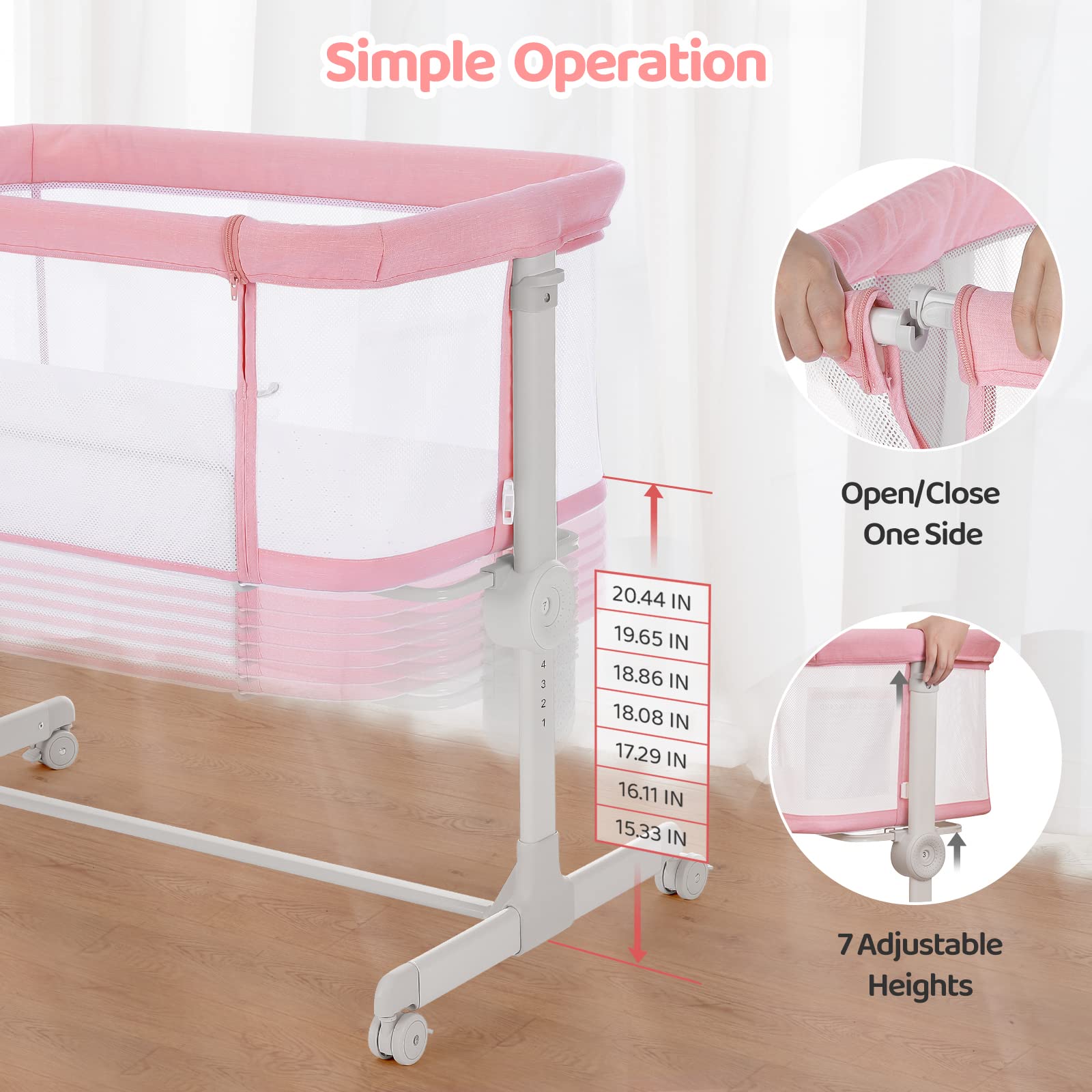 Ezebaby Portable Baby Bassinet Bedside Sleeper - Adjustable 7 Height Levels, Breathable Mesh Sides with Included Mattress & Sheet - Perfect for Newborns & Infants - Ideal for Nursery, Bedroom Co-Sleeping & Travel