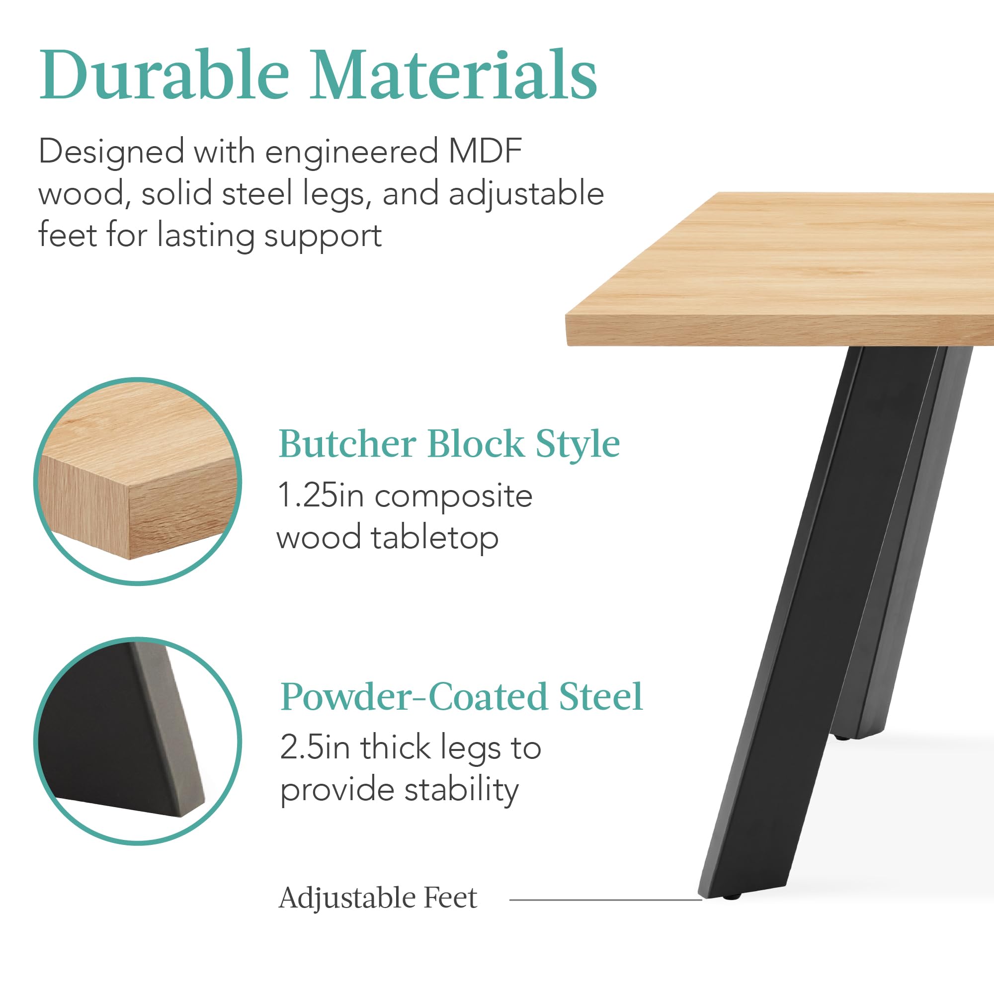 Best Extendable Dining Table 47 to 63 Inches - Modern Large Expandable Kitchen Table for 6 People with Leaf Extension, 2 Safety Locks, 132lb Weight Capacity - Natural Oak Finish - Perfect for Small Spaces & Dinner Parties