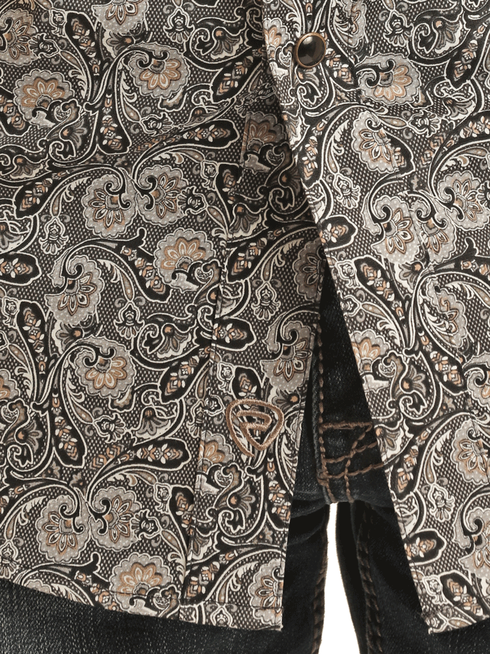 Rock & Roll Denim BMN3S03348 Men's Paisley Print Short Sleeve Snap Button Shirt Black - Casual Wear & Music Festival Outfit