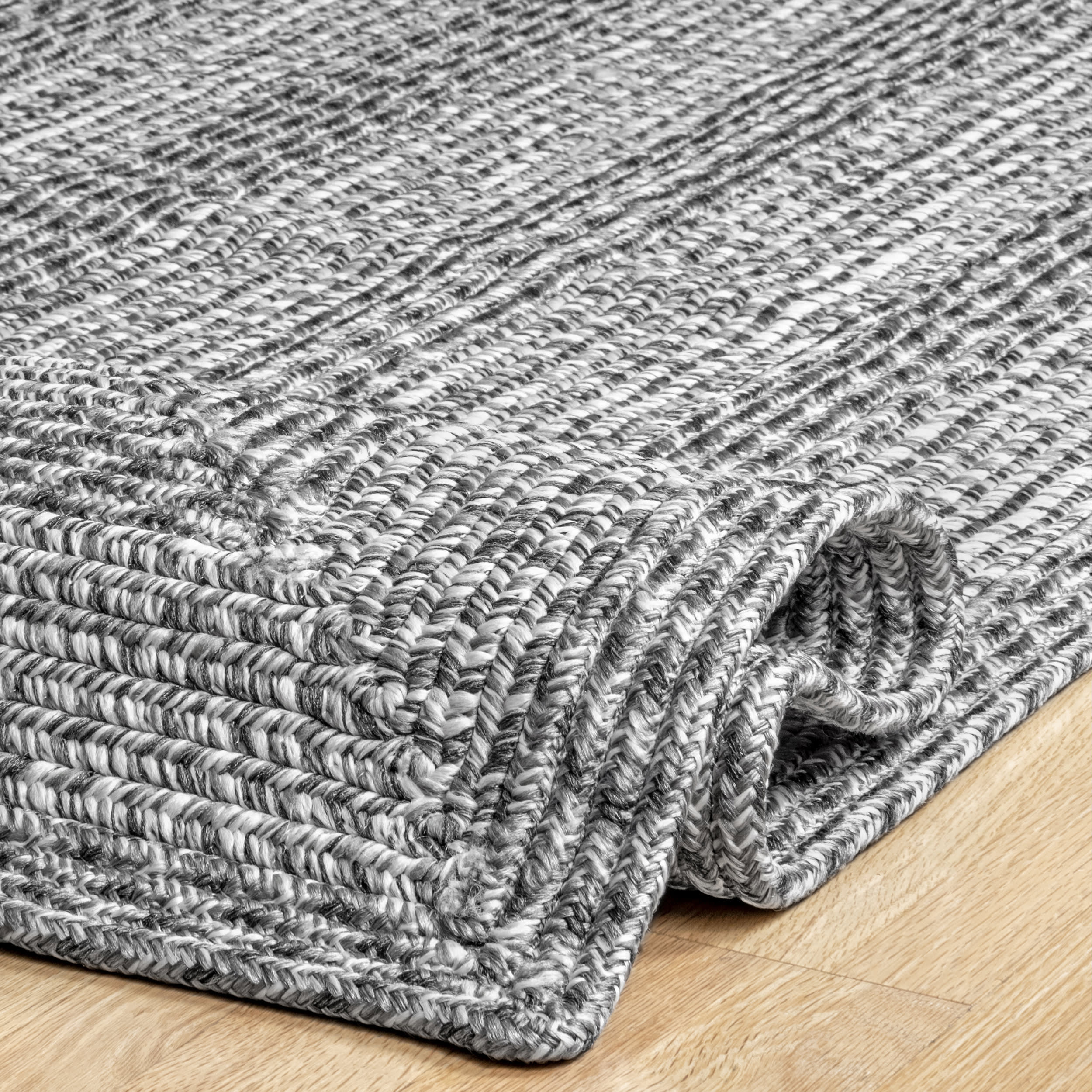 Braided Texture Indoor Outdoor Area Rug - Soft Non-Slip Grey Floor Mat for Living Room, Bedroom, Patio & Deck