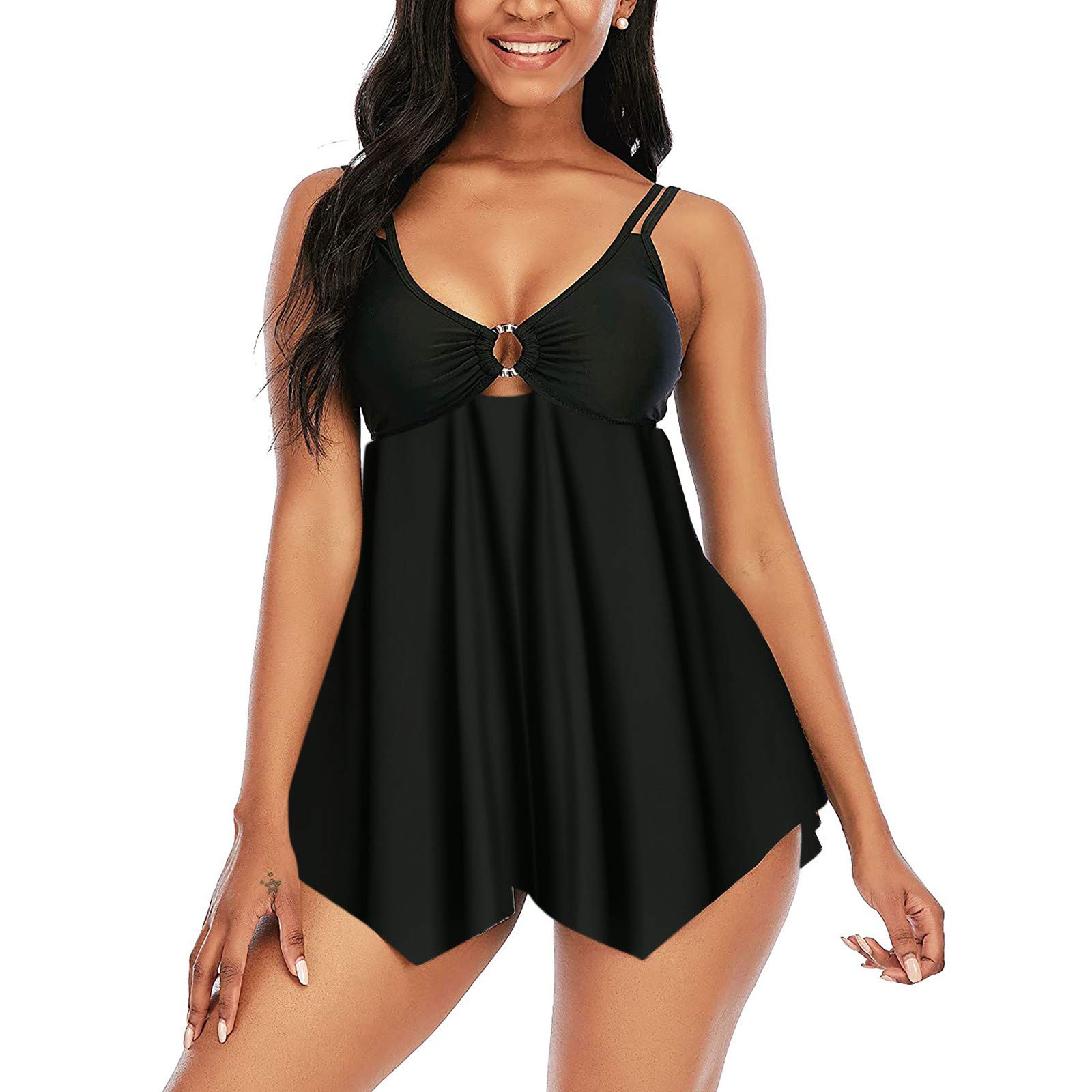 ZDFER Plus Size Swimsuits for Women - Deep V Neck Backless Floral Two Piece Tankini with Boy Shorts | Summer Swimwear, Beach Vacation, Pool Party, Water Sports