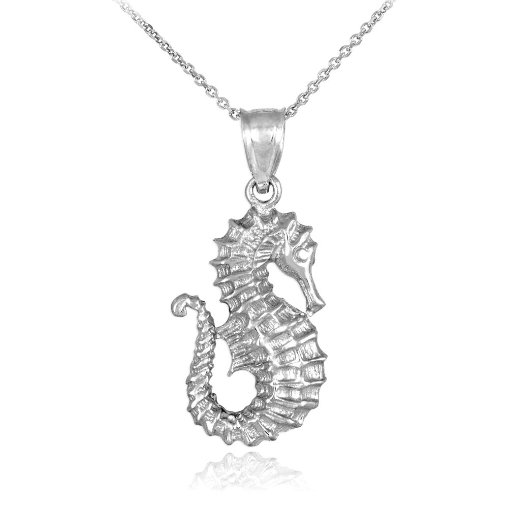 925 Sterling Silver Seahorse Charm Pendant Necklace - 22