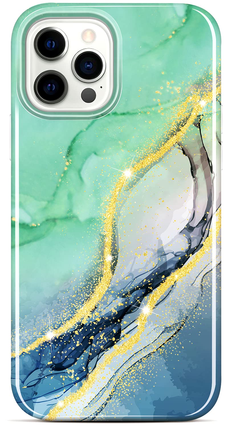 BAISRKE iPhone 12 Pro Max Case 6.7 Inch - Sparkle Glitter Marble Design, Shockproof Flexible TPU Bumper Cover for Women (Mint Green) | Perfect for Everyday Protection & Stylish Accessory