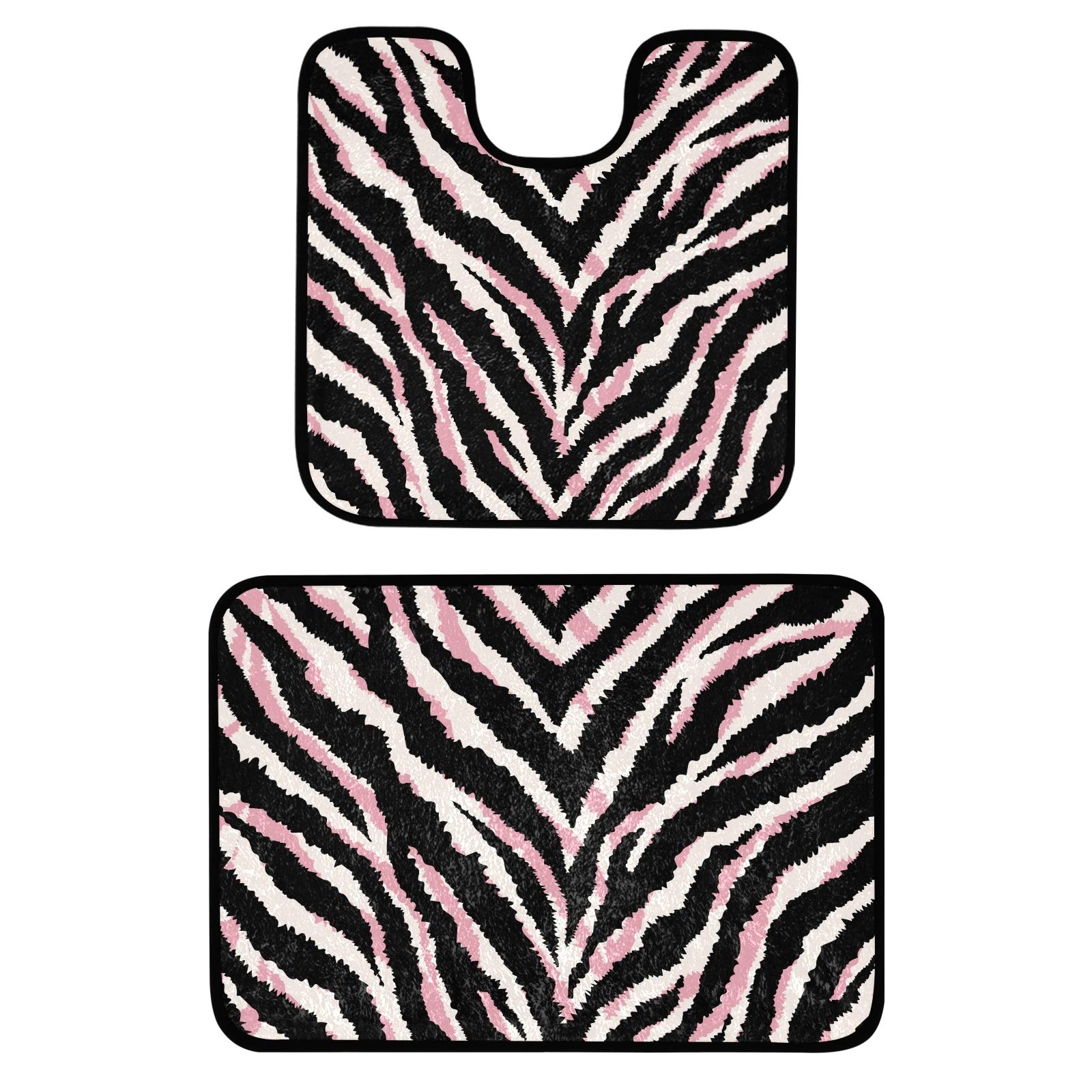 Premium Zebra Print Bath Mat Set - 2 Piece Plush Non-Slip Absorbent Bathroom Rug with U-Shaped Toilet Mat - Soft Animal Fur Design for Tub, Shower & Bathroom Floor - Perfect for Modern Home, Spa-Like Bathroom Decor & Luxury Bathing Experience