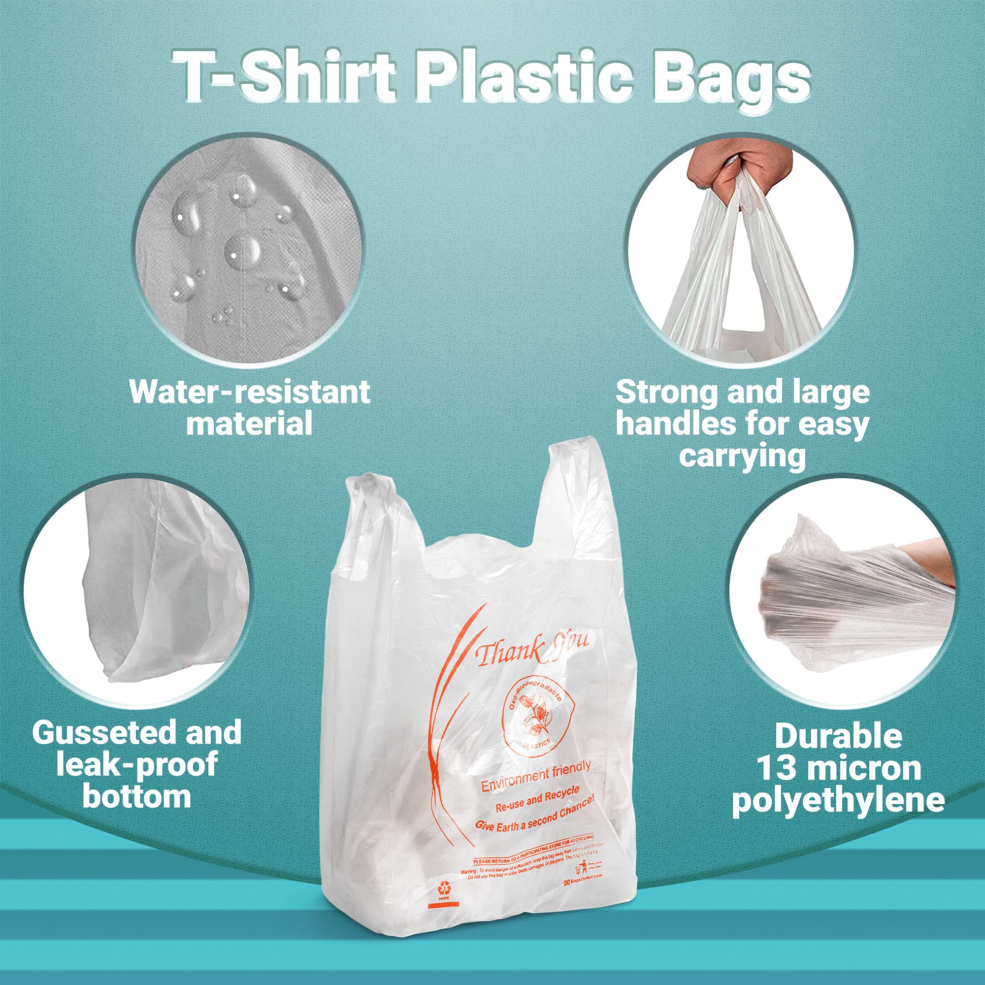 APQ 1000 Pack Thank You Plastic Bags 12x6x22 Inches - 13 Micron Thick Reusable Preprinted Shopping Bags - Durable Poly Bags for Retail Stores, Restaurants & Clothing - Perfect for Takeout, Groceries & Gift Packaging