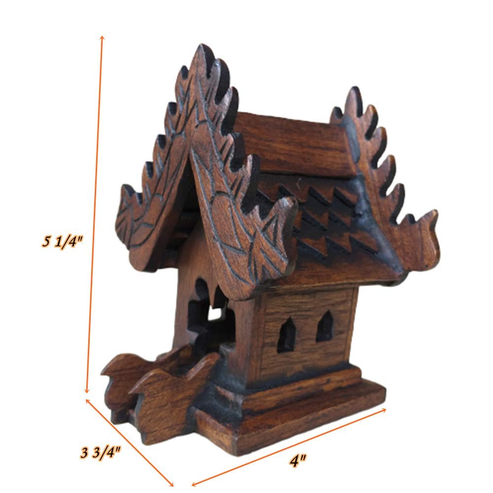 Handmade Teak Wood Mini Temple Tabletop Thai Small Buddha Buddhist Spirit House SanPraPhum - Home Altar Decor, Meditation Gift, Asian Spiritual Decor for Office & Living Room