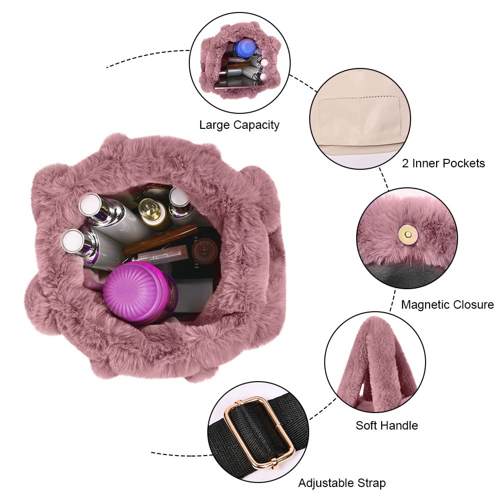 Aucuu Soft Plush Tote Bag for Women - Fluffy Crossbody Handbag with Adjustable Shoulder Strap, Large Capacity Purse for Shopping, School, Work & Travel | Perfect for Daily Use, Commuting and Weekend Outings