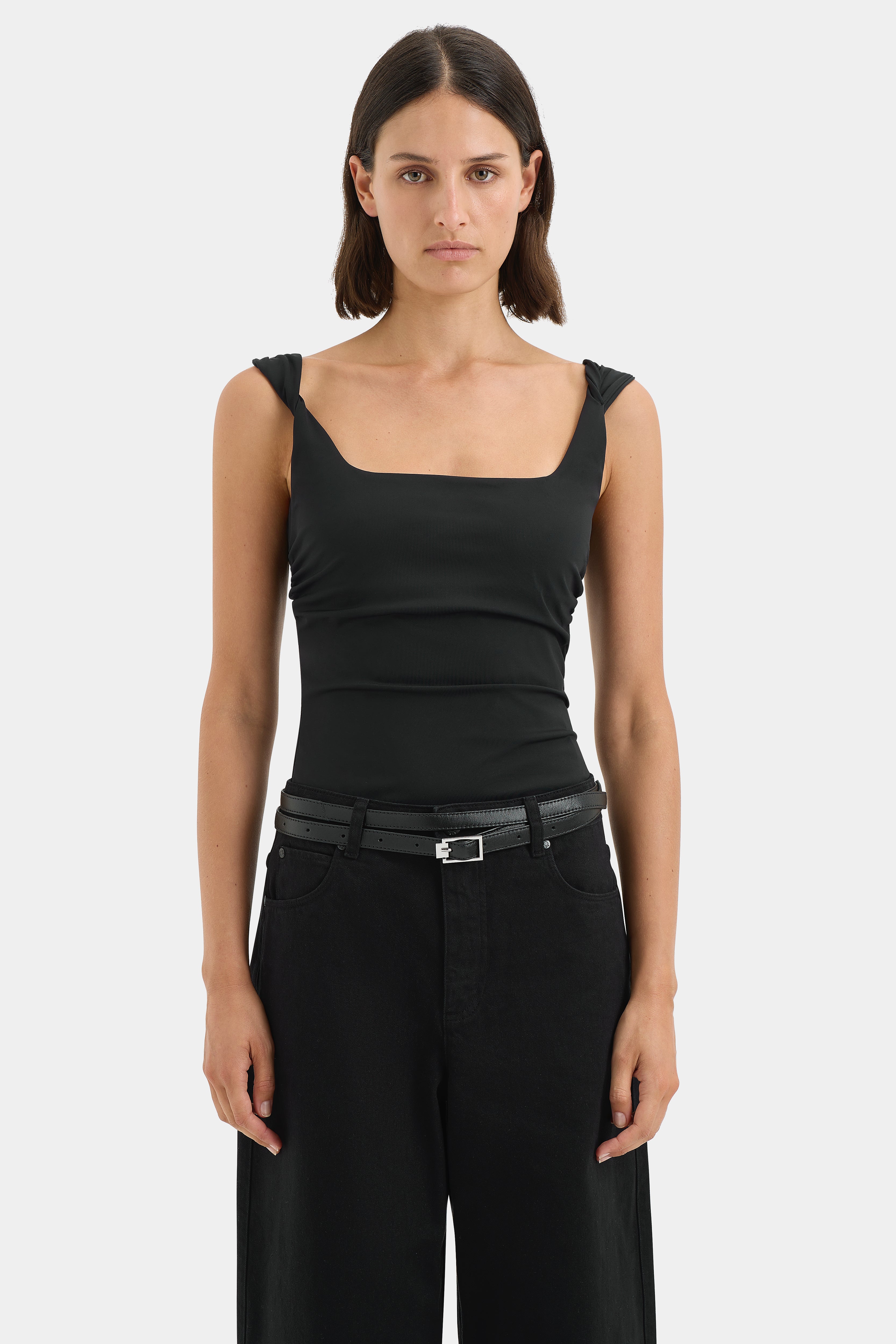 Elm Twist Tank Top for Women - Black Stretchy Slim Fit Camisole - Perfect for Yoga, Workout & Casual Wear