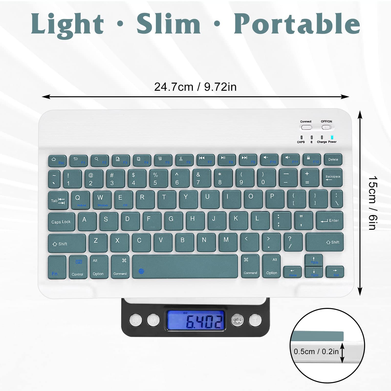 Ultra-Slim Bluetooth Rechargeable Keyboard for Samsung Galaxy Tab A 8.0 (2019) - Compatible with iPads, iPhones, Android Tablets, Smartphones & Windows PC - Pine Green - Perfect for Work, Travel & Home Office Use