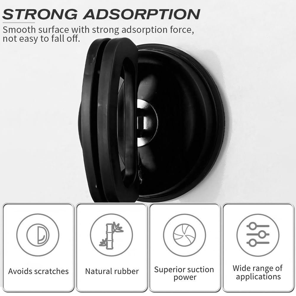 BAUSATZ Heavy Duty Vacuum Suction Cups for Glass - 100kg Load Capacity (11.8cm, 2-Pack Black) - Glass Window Lifters, Dent Puller Kit, Tile & Material Handling - Perfect for Construction, Auto Repair & Home Improvement Projects